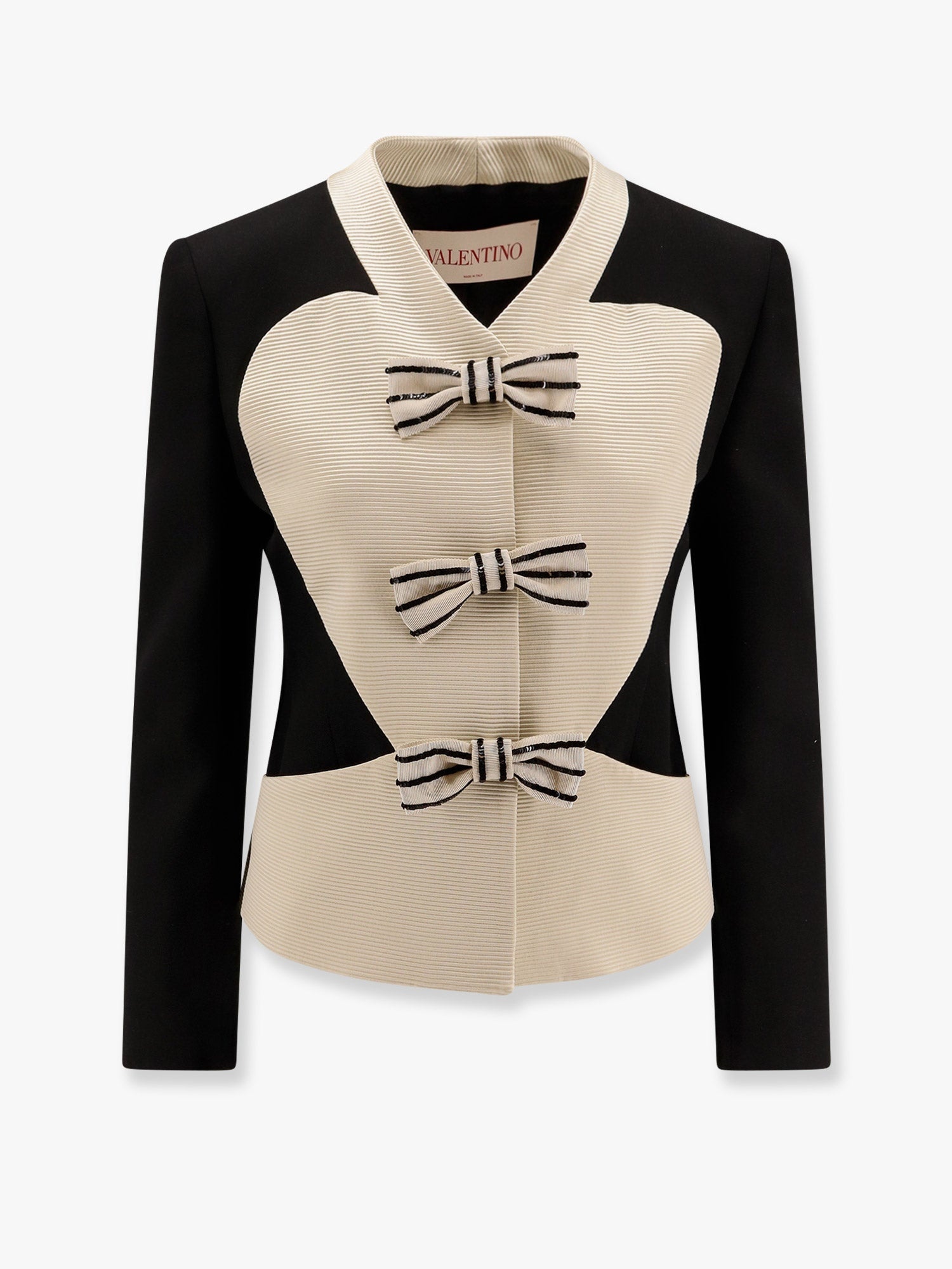 Valentino Crepe Couture Blazer With Ottoman Plastron And Bows With Sequins - 1