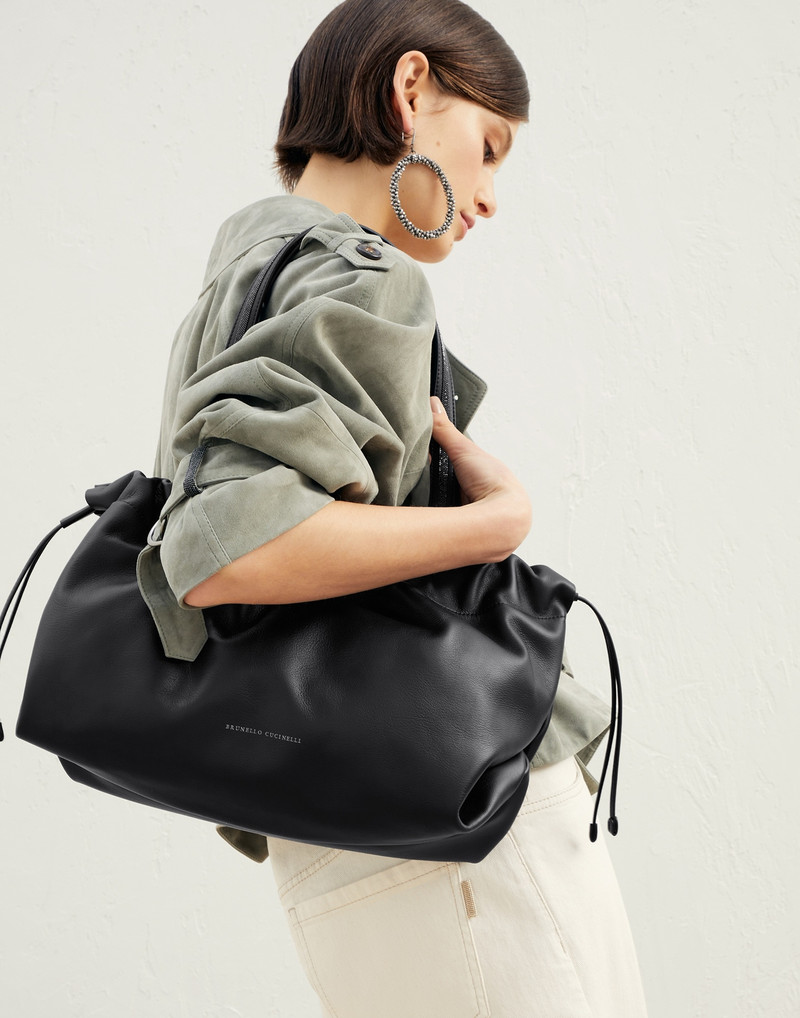 Brunello Cucinelli Matte calfskin shopper bag with shiny handles outlook