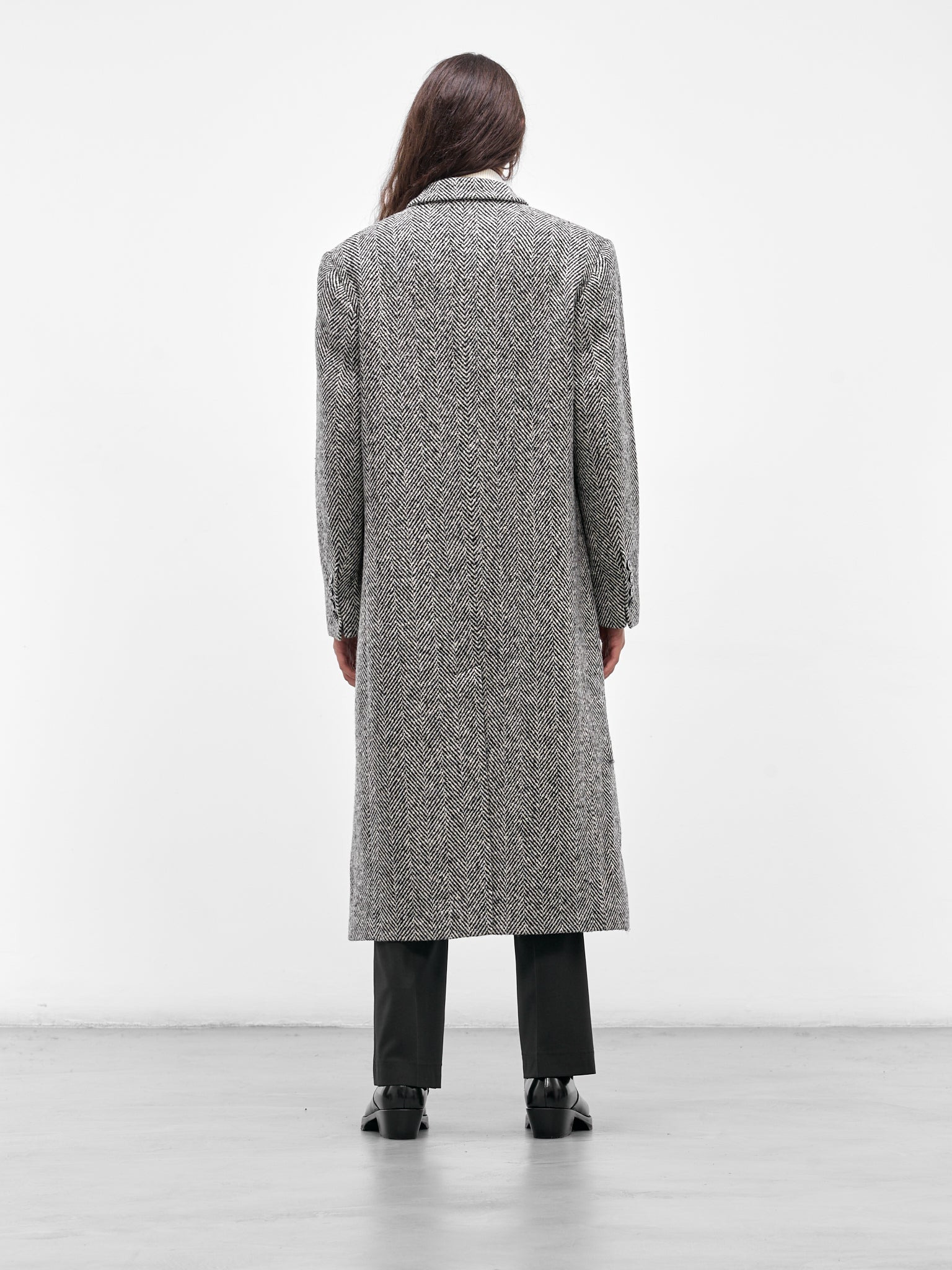 Gray Herringbone Double-Breasted Coat - 3