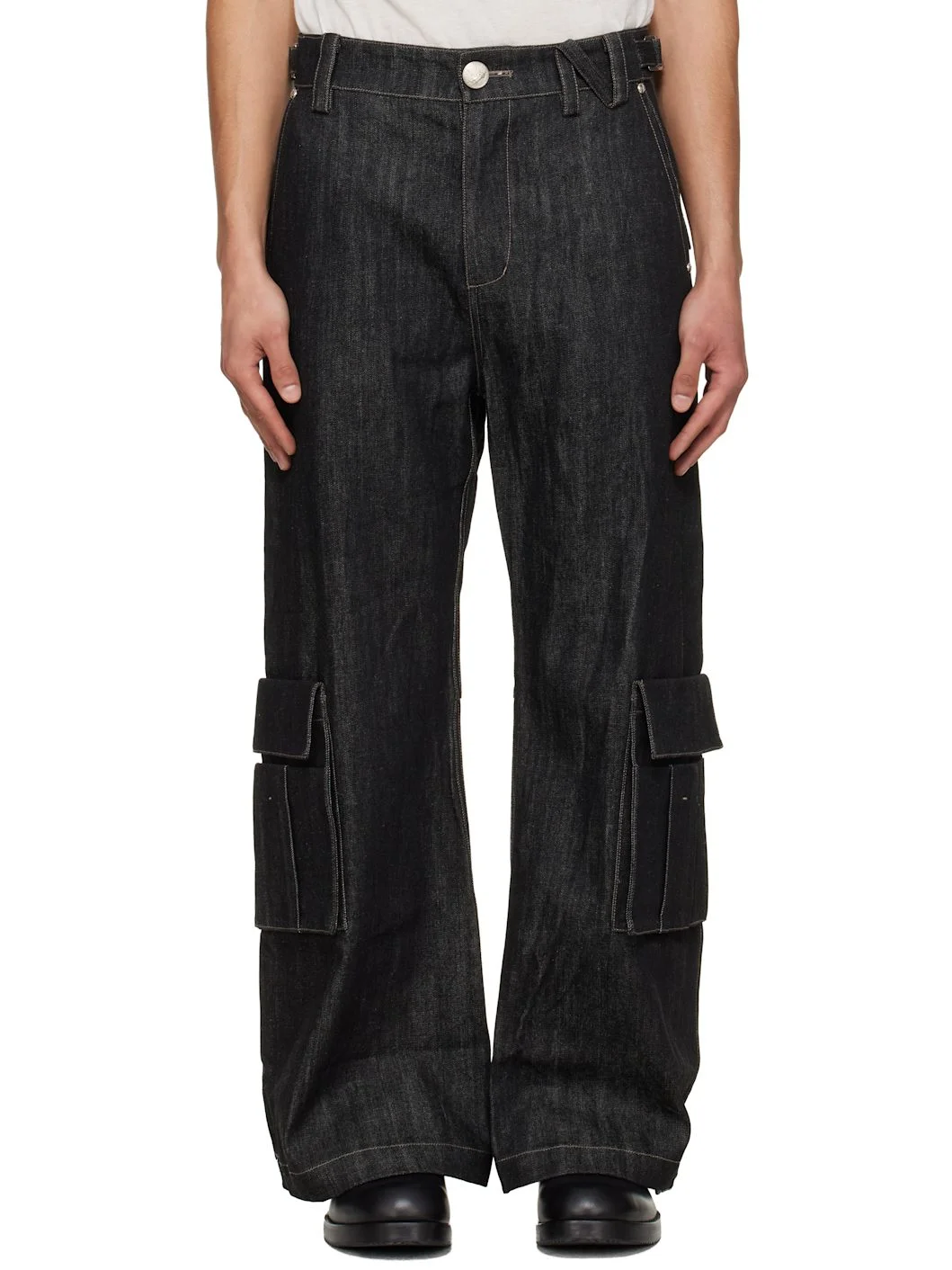 Black Whale Fin Snap-On Denim Cargo Pants - 1