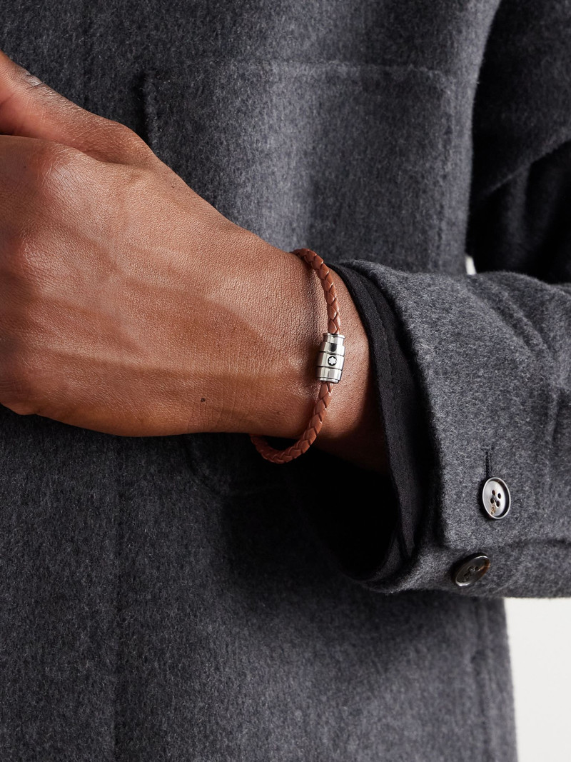 Montblanc Meisterstück 3-Ring Stainless Steel and Woven Leather Bracelet Tan outlook