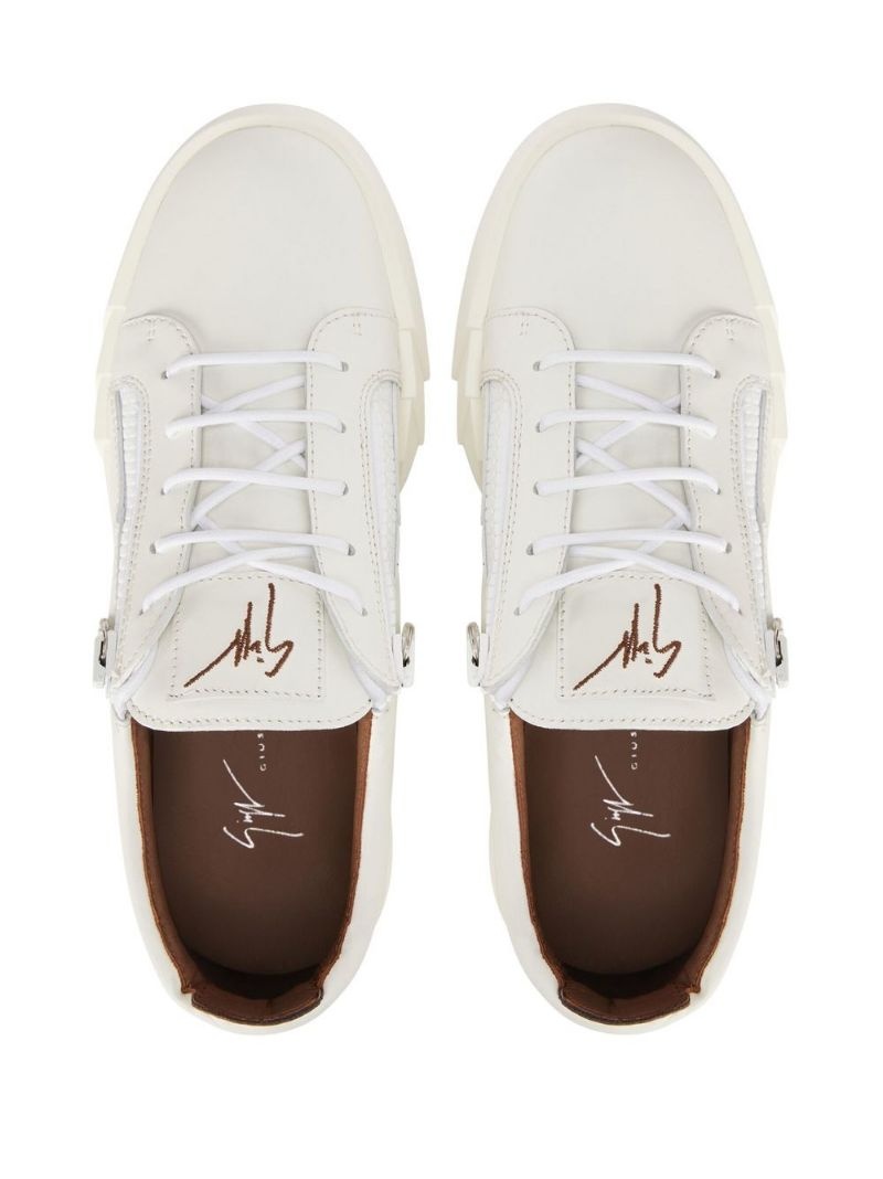 panelled leather sneakers - 4