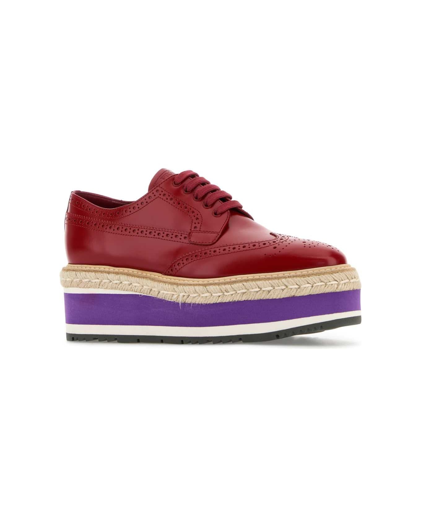 Red Leather Lace-up Shoes - 2