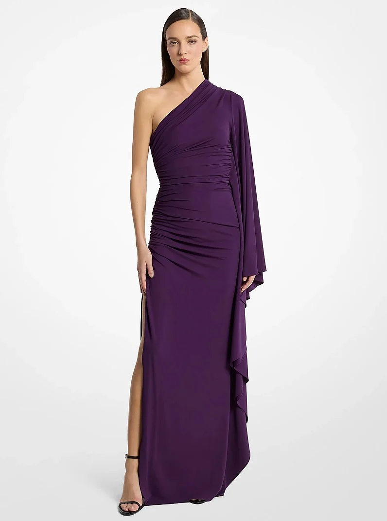 Draped Matte Jersey One-Shoulder Gown - 1