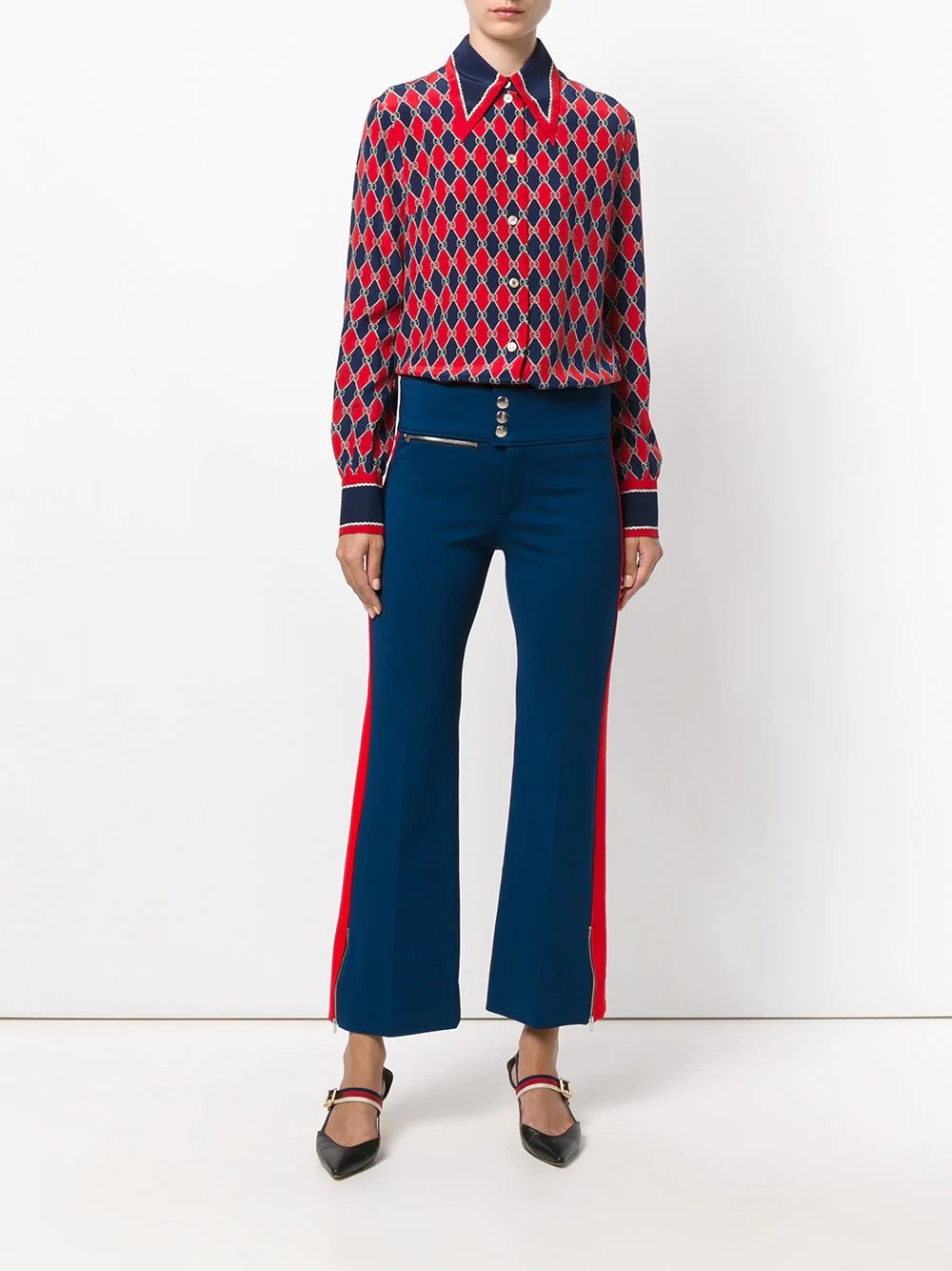 side stripe flared trousers - 2