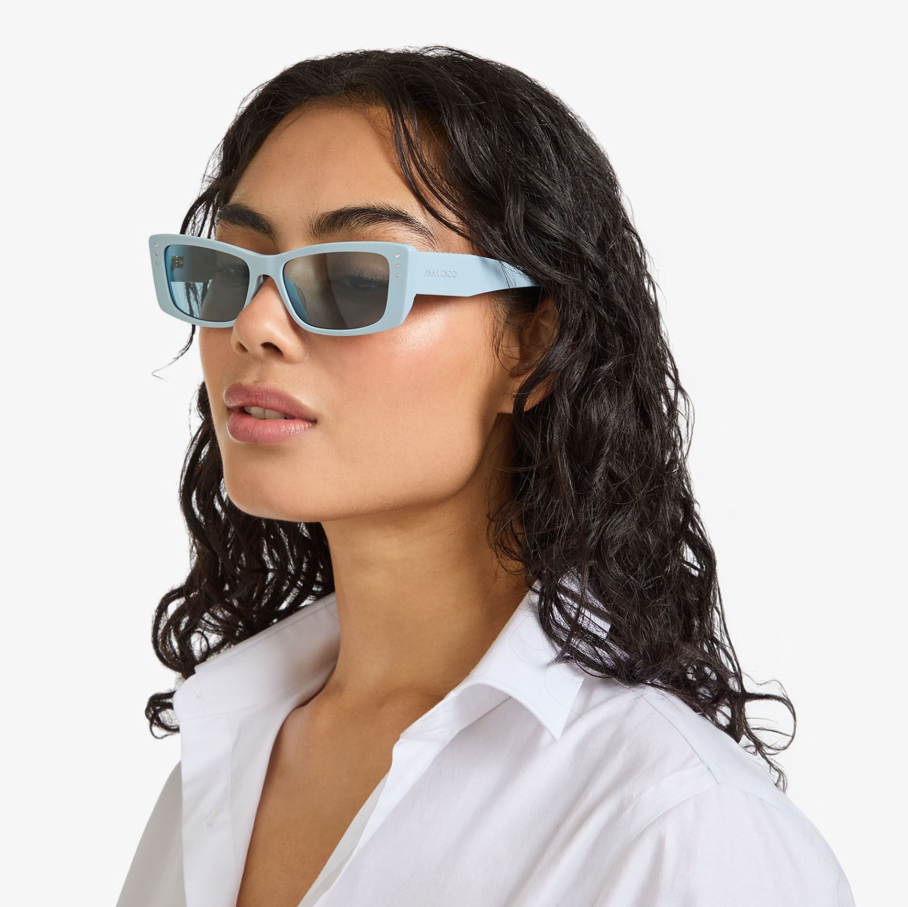Lexy
Light Blue Rectangular Sunglasses with Crystals - 2