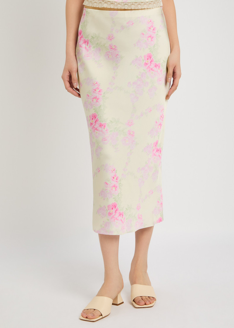 LoveShackFancy Loveshackfancy Castle Floral-print Satin Midi Skirt outlook