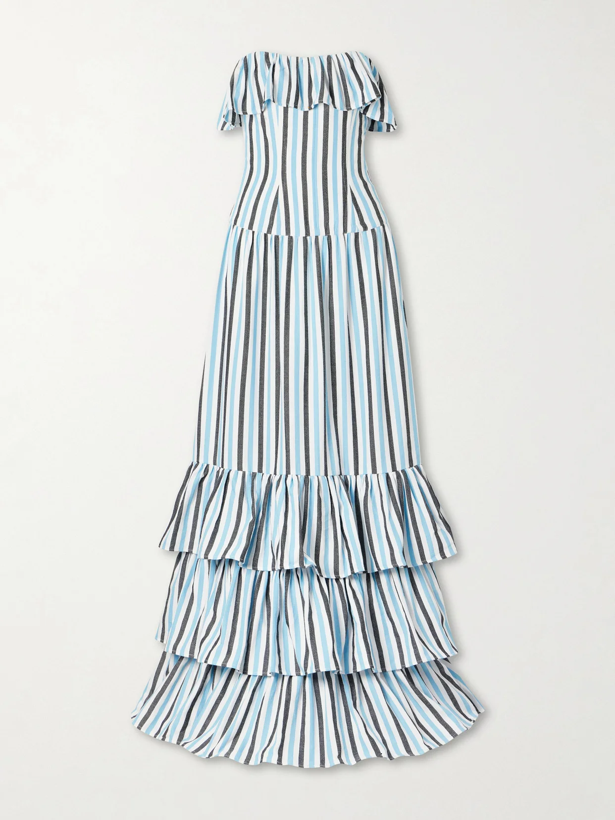 Ruffled Striped Cotton Maxi Dress - 1