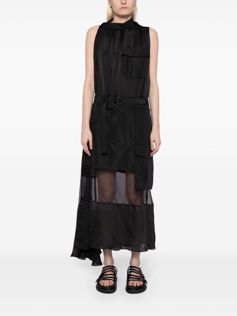sheer-panelled belted dress - 2