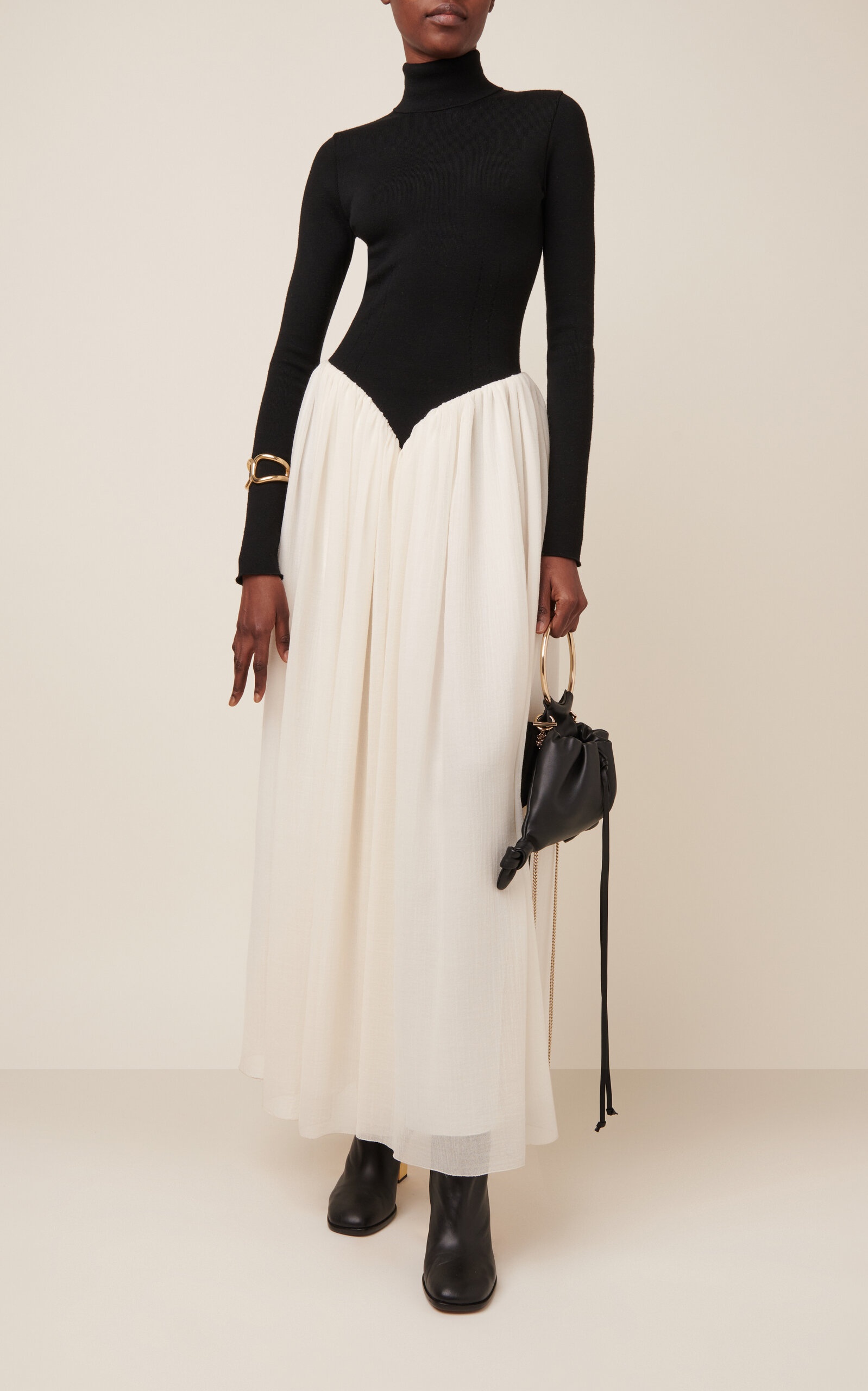 Wool Gauze Maxi Dress black/white - 4