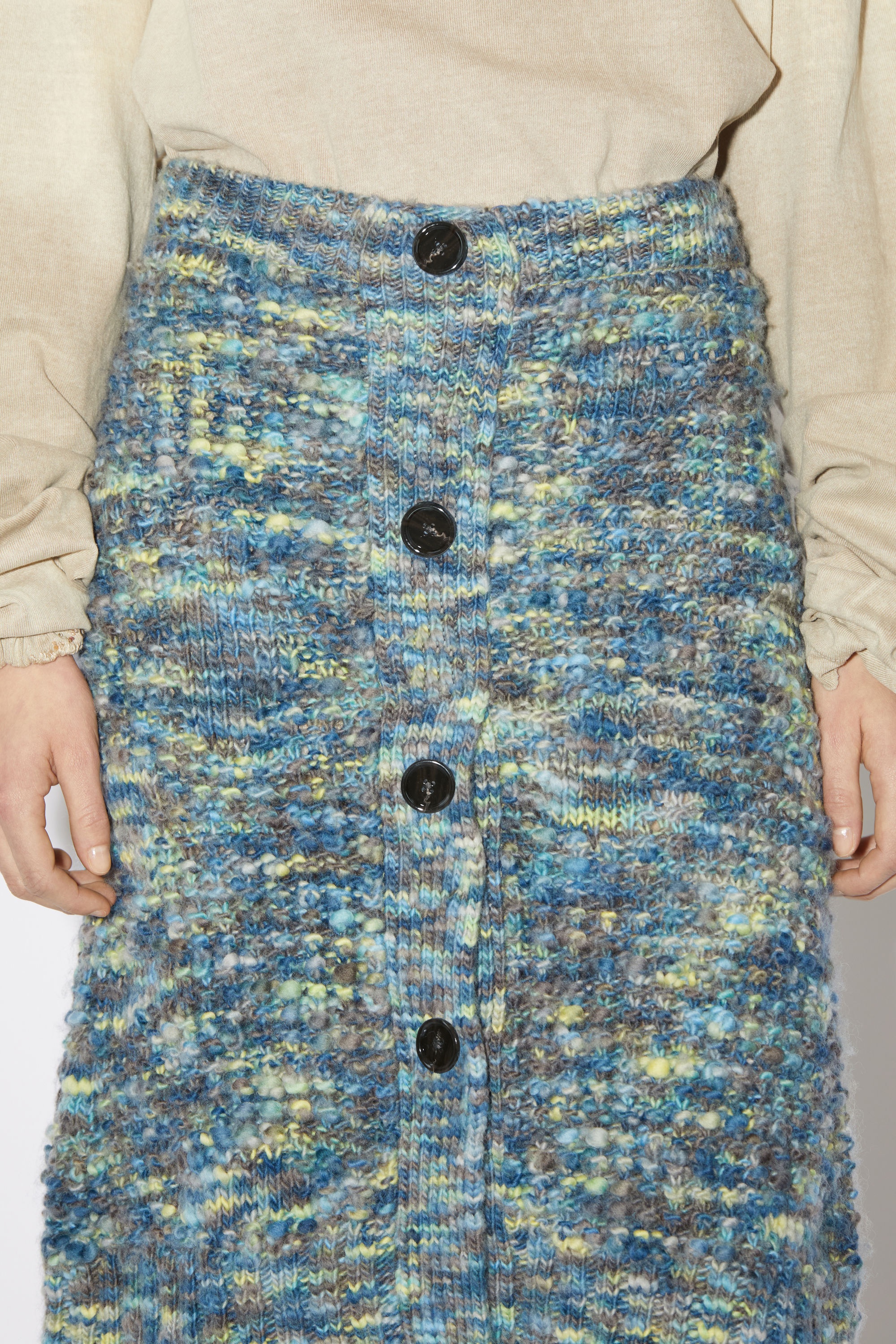 Button down ribbed wool skirt - Blue/multi - 5