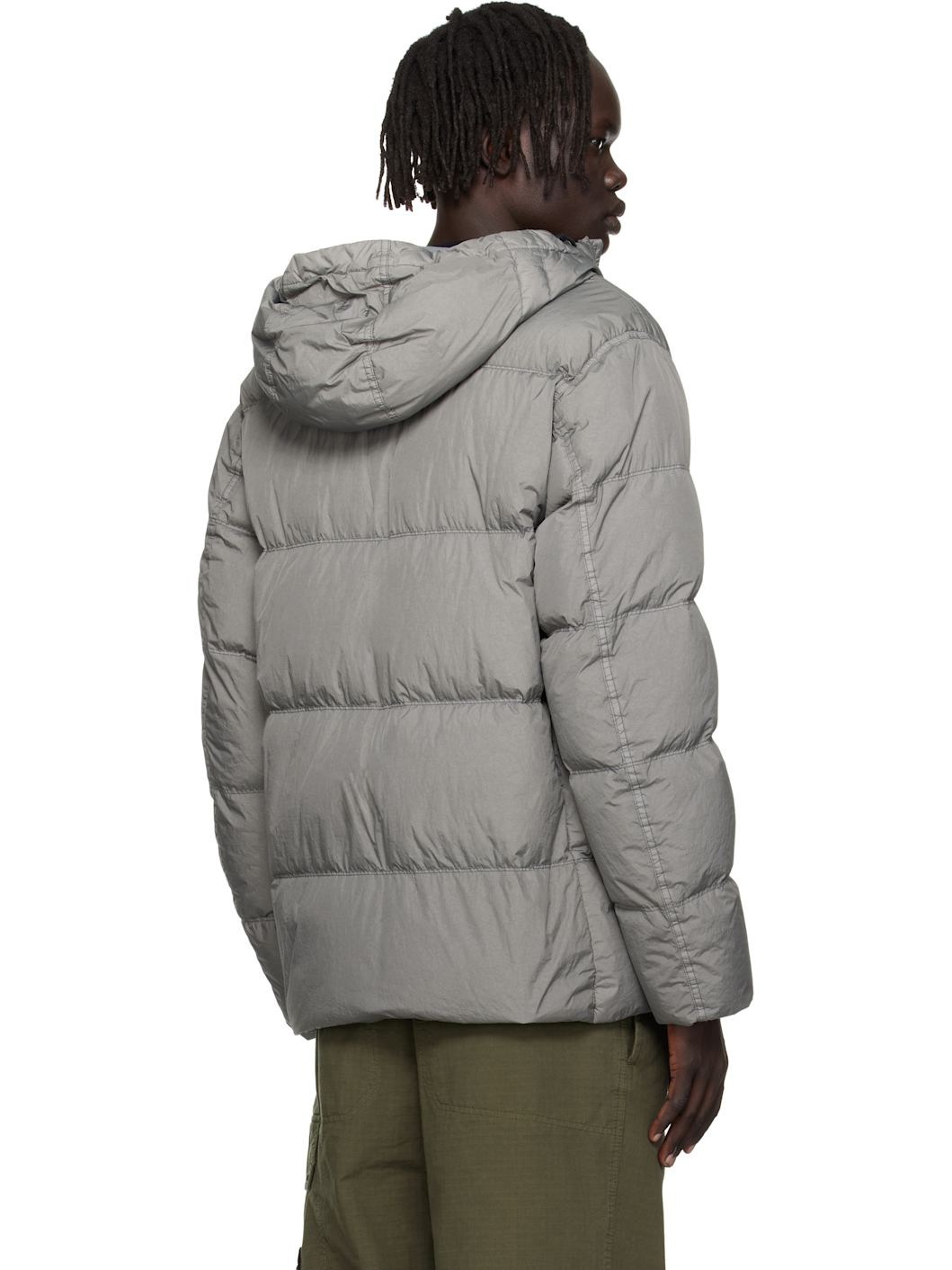 Gray 4100011 Hooded Nylon Down Jacket - 3