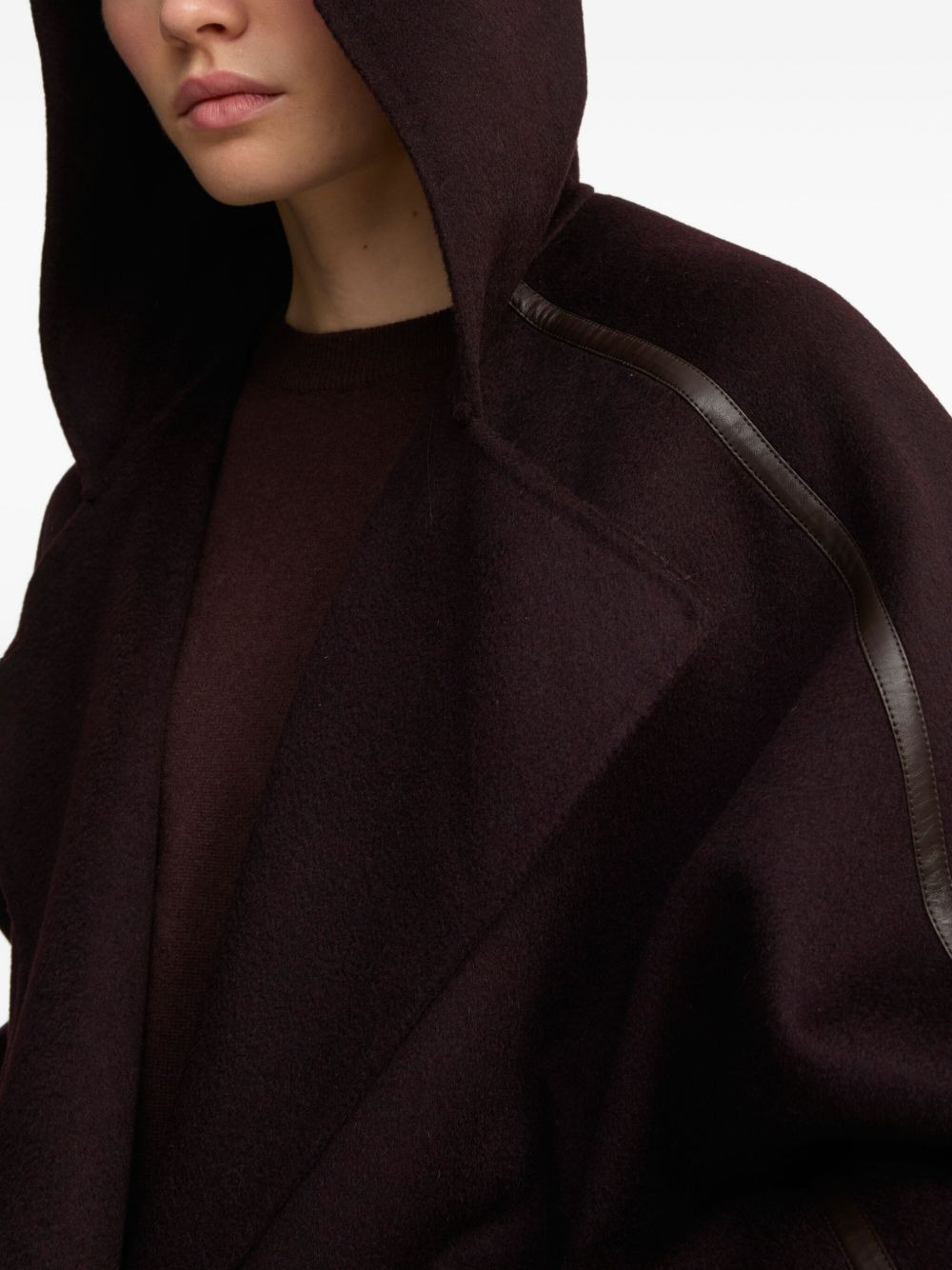 hooded leather-trimmed jacket - 4