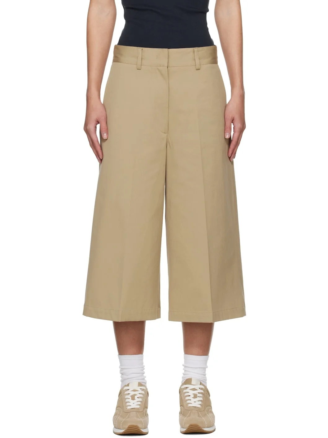 Beige Cotton Bermuda Shorts - 1