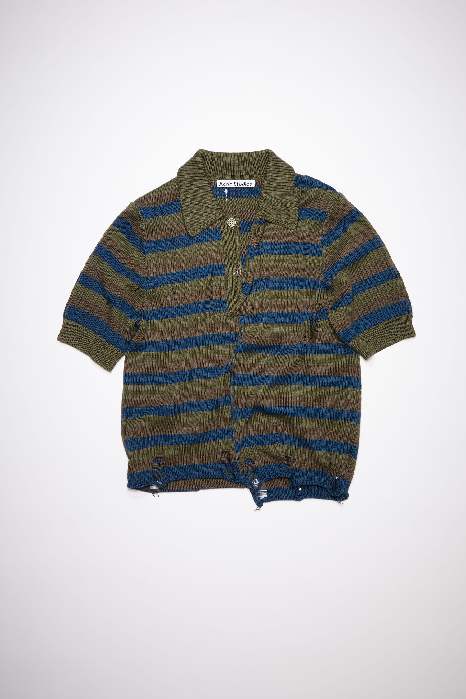 Knitted polo shirt - Olive green/multi - 5