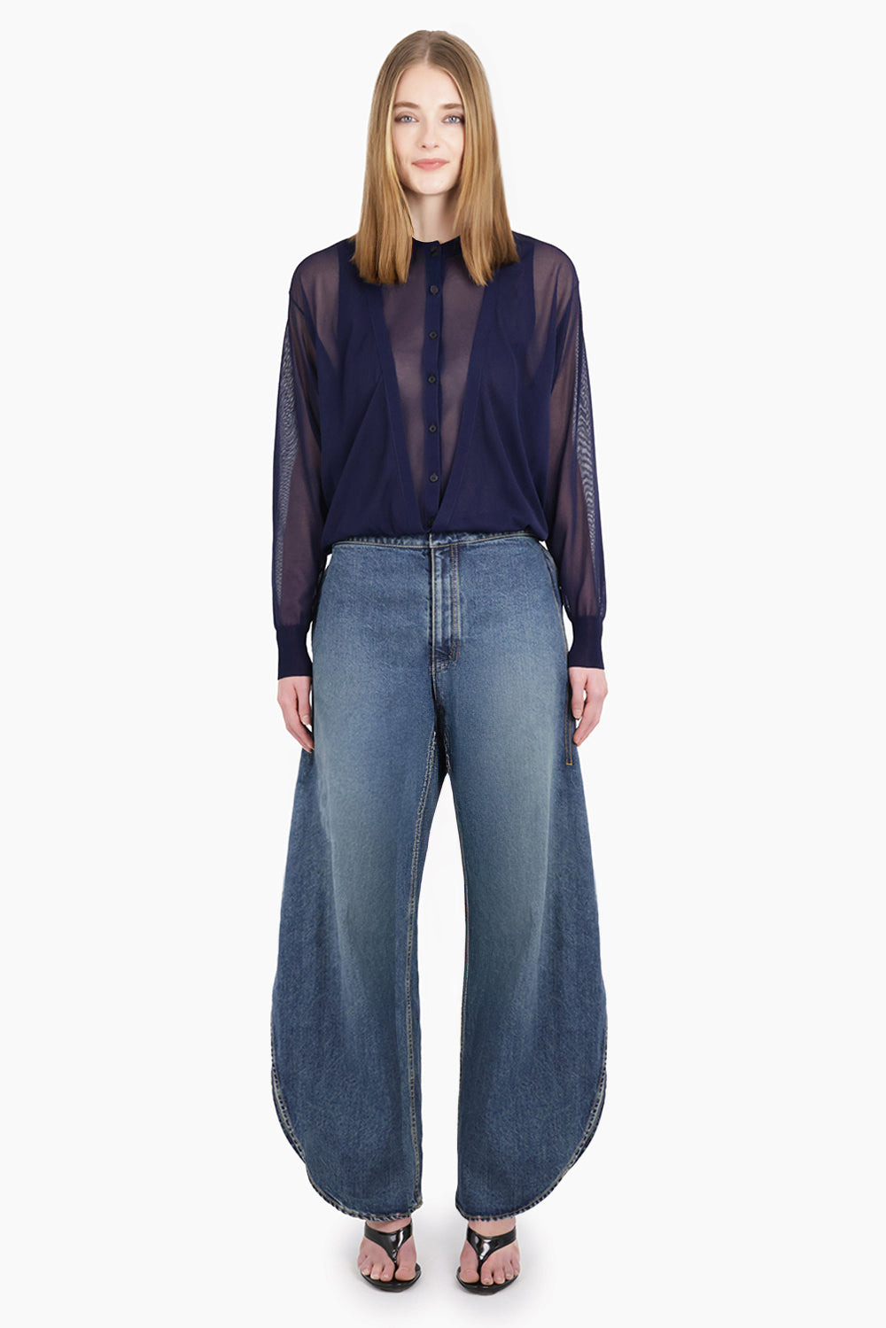 FOLDED L/S SHEER CARDIGAN | MIDNIGHT BLUE - 4