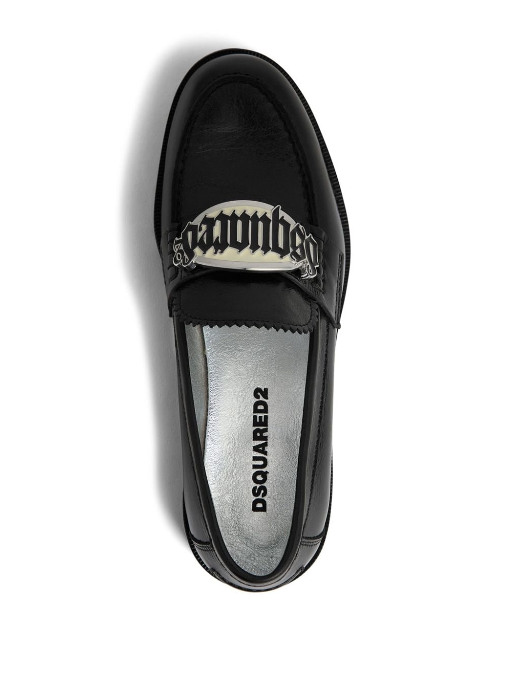 logo-plaque leather loafers - 4