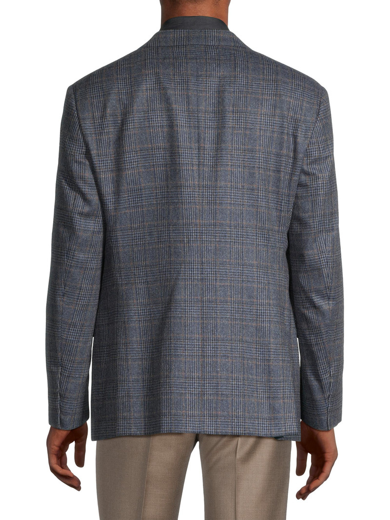 Men's Plaid Wool-Cashmere Sport Coat - Blue Brown 5