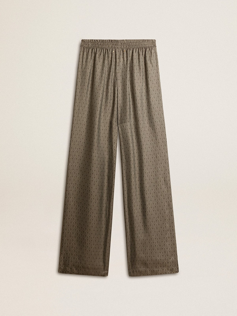 Golden Goose Women's green viscose-blend silk pants with floral pattern outlook