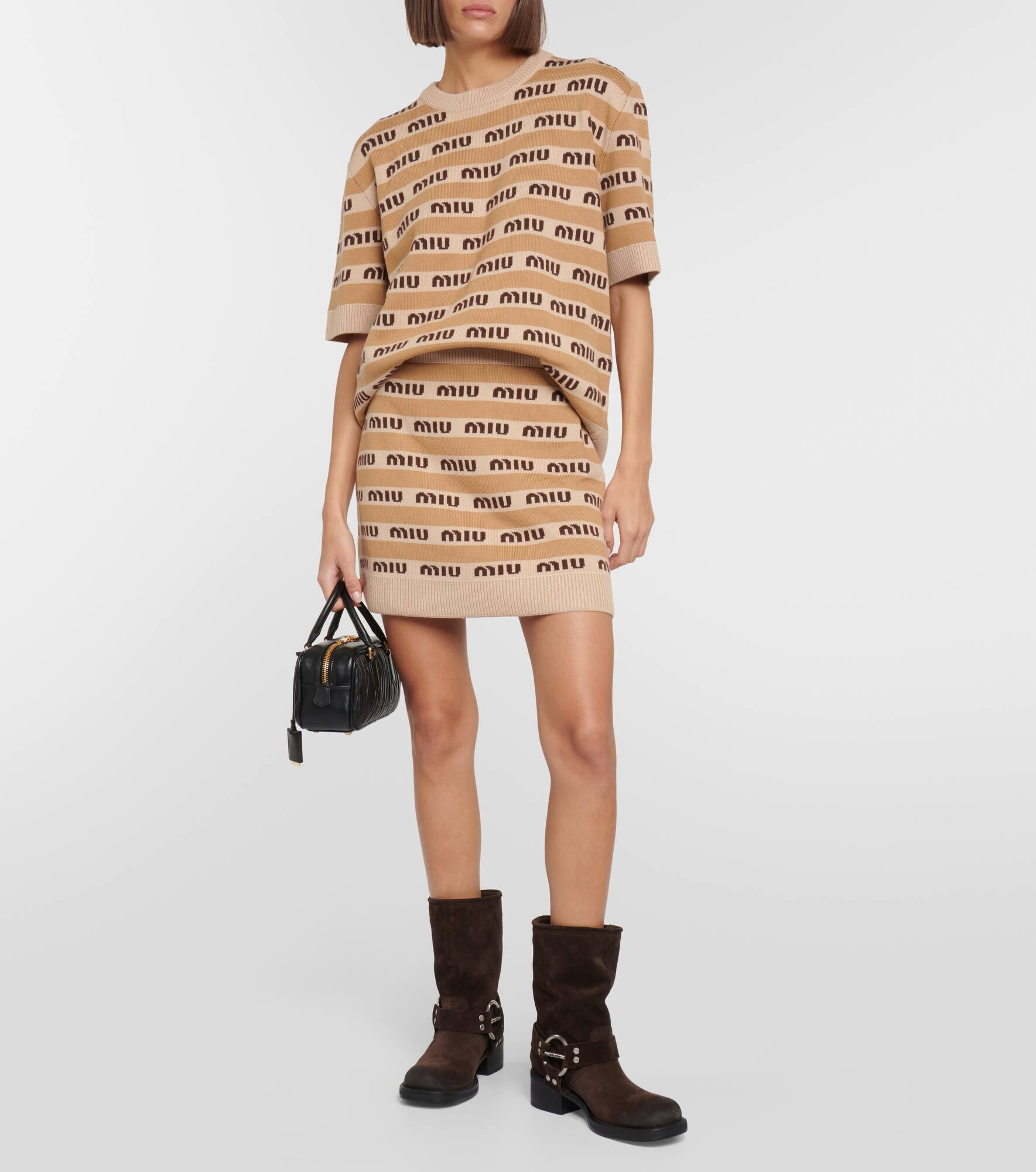 Logo intarsia virgin wool miniskirt - 2