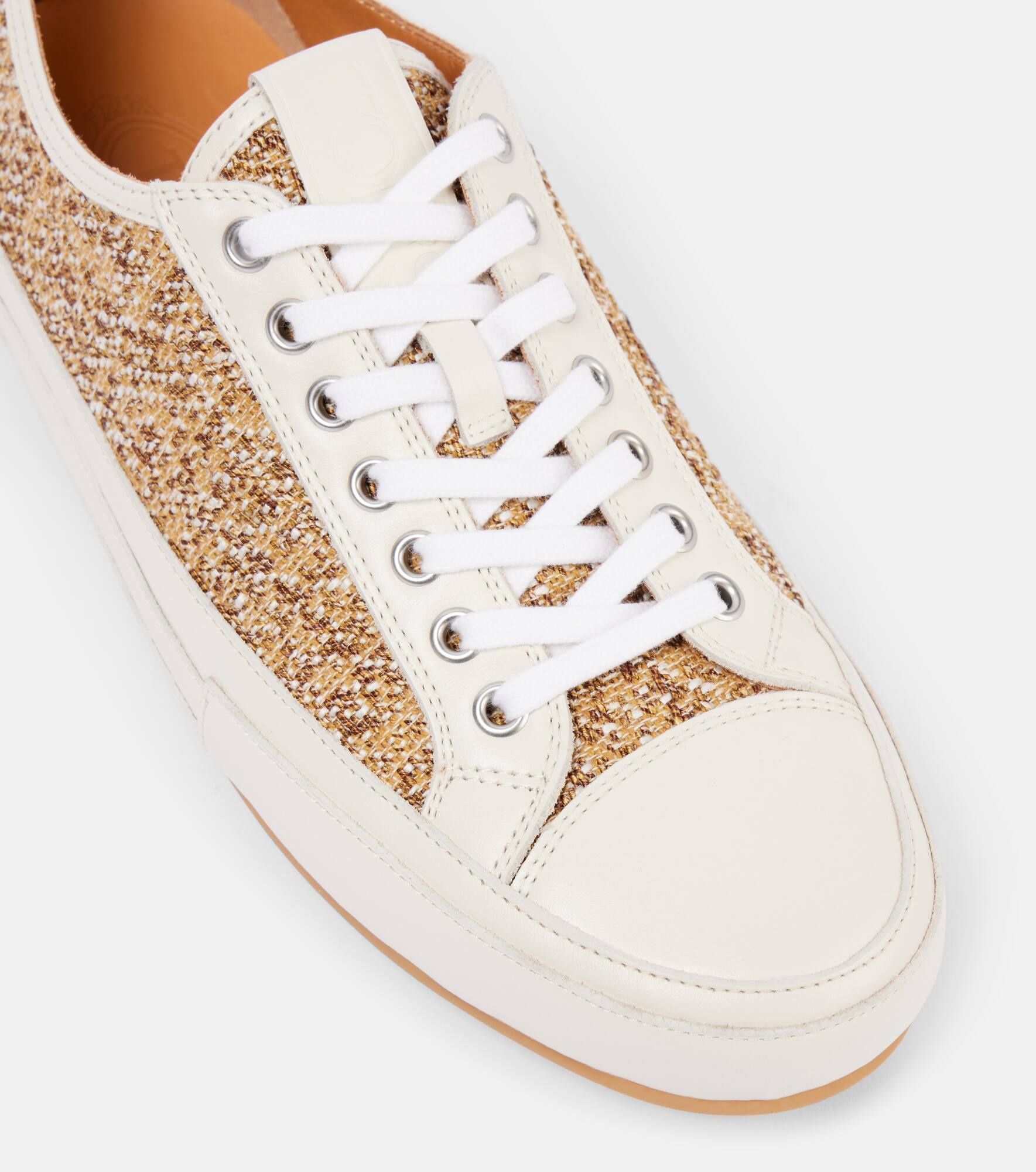 Leather-trimmed tweed sneakers - 5