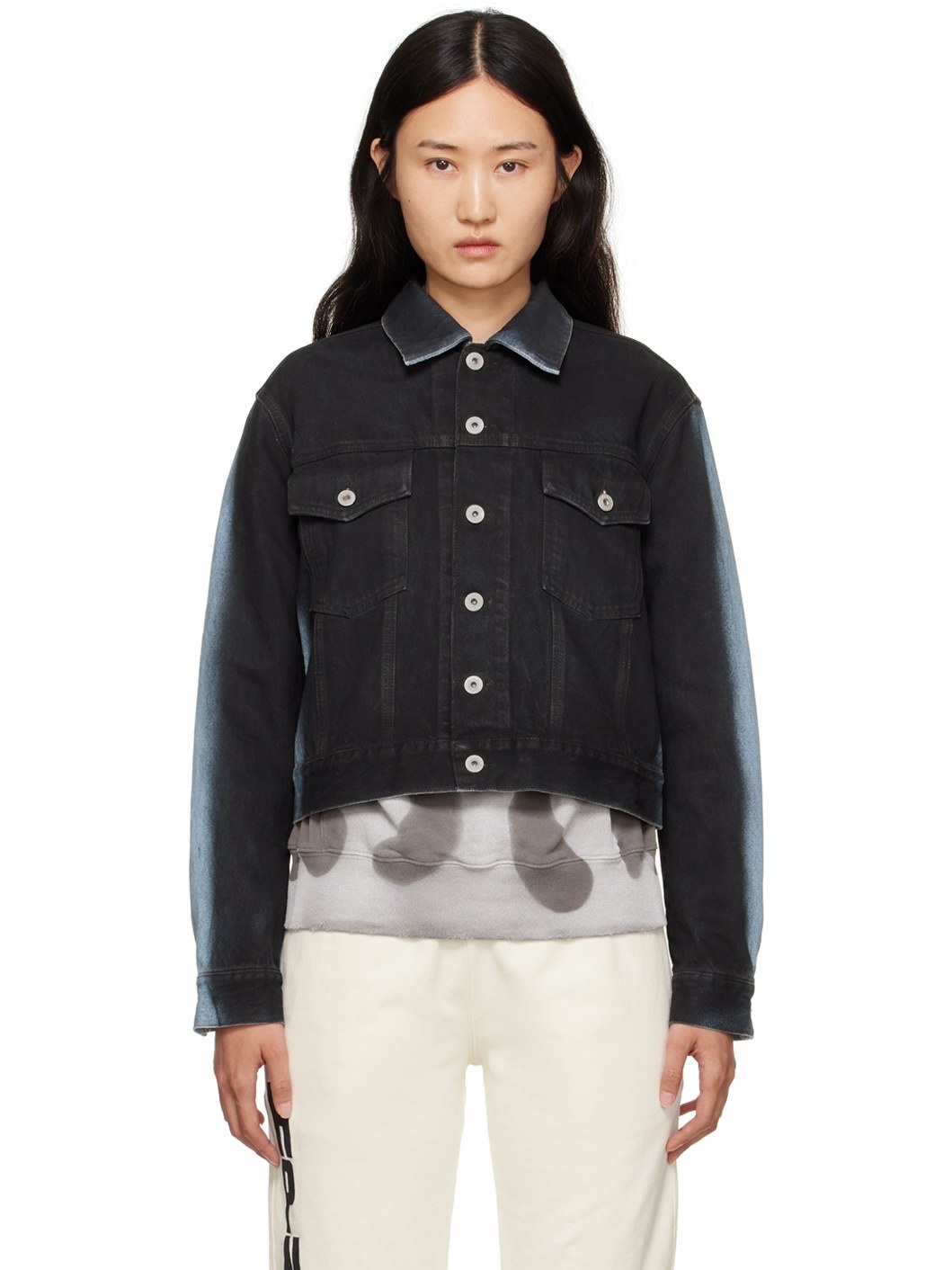 Black Gradient Regular Denim Jacket - 1