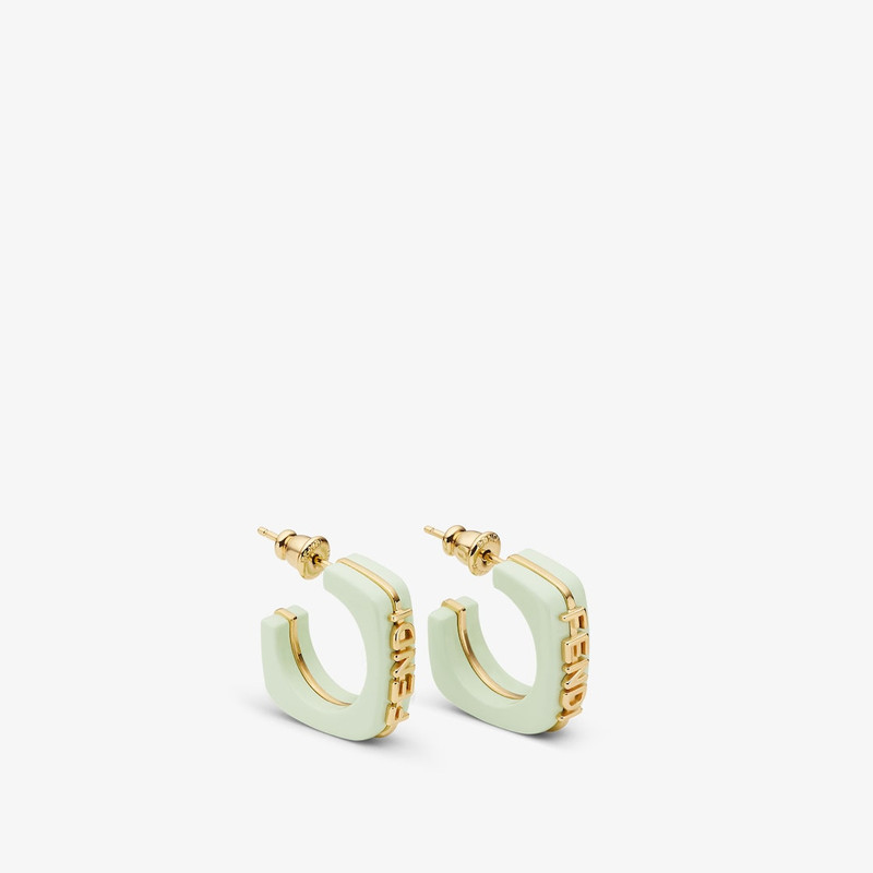 Fendigraphy Earrings Pastel green and gold-colored metal earrings 1