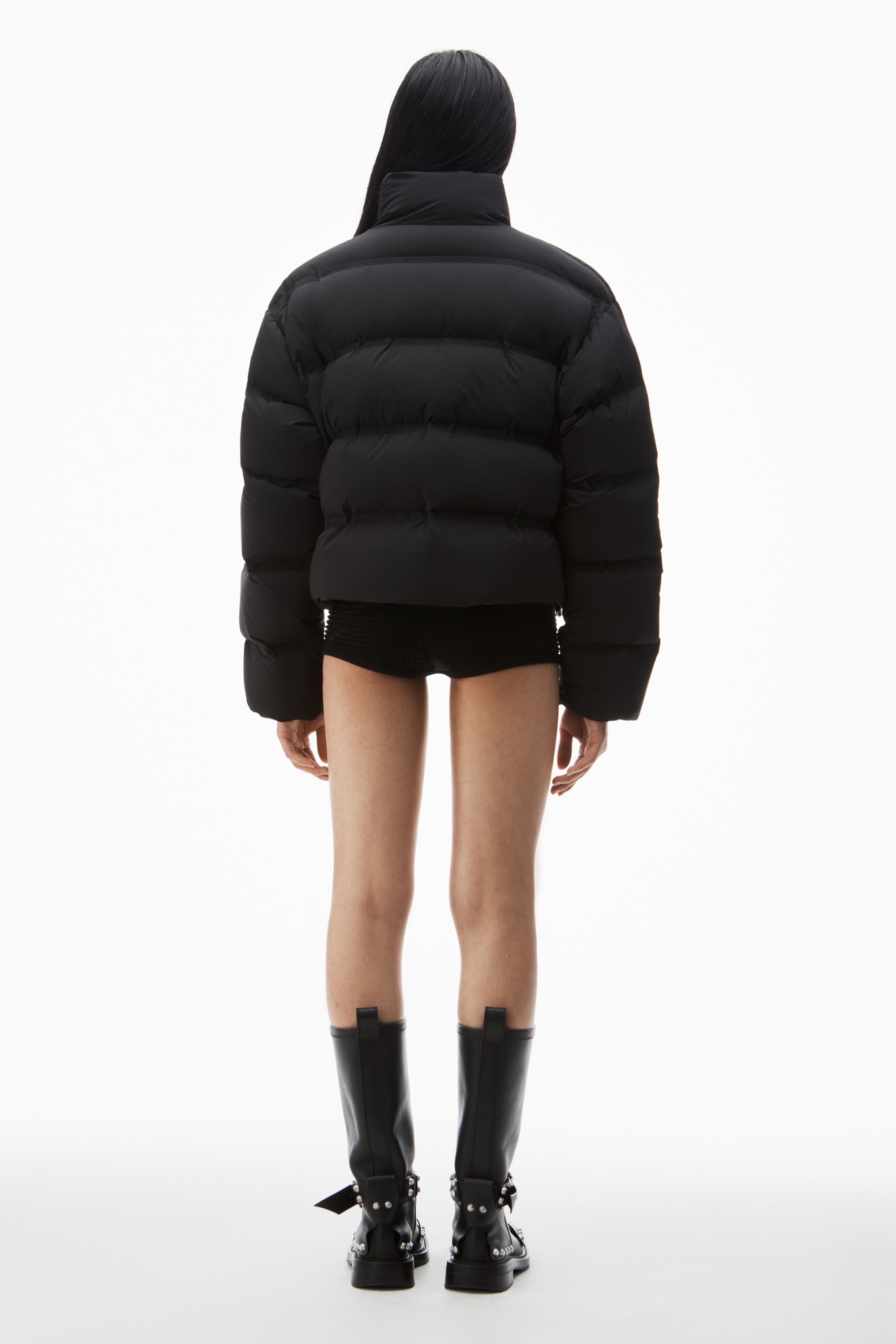 cropped puffer coat with reflective logo - 4