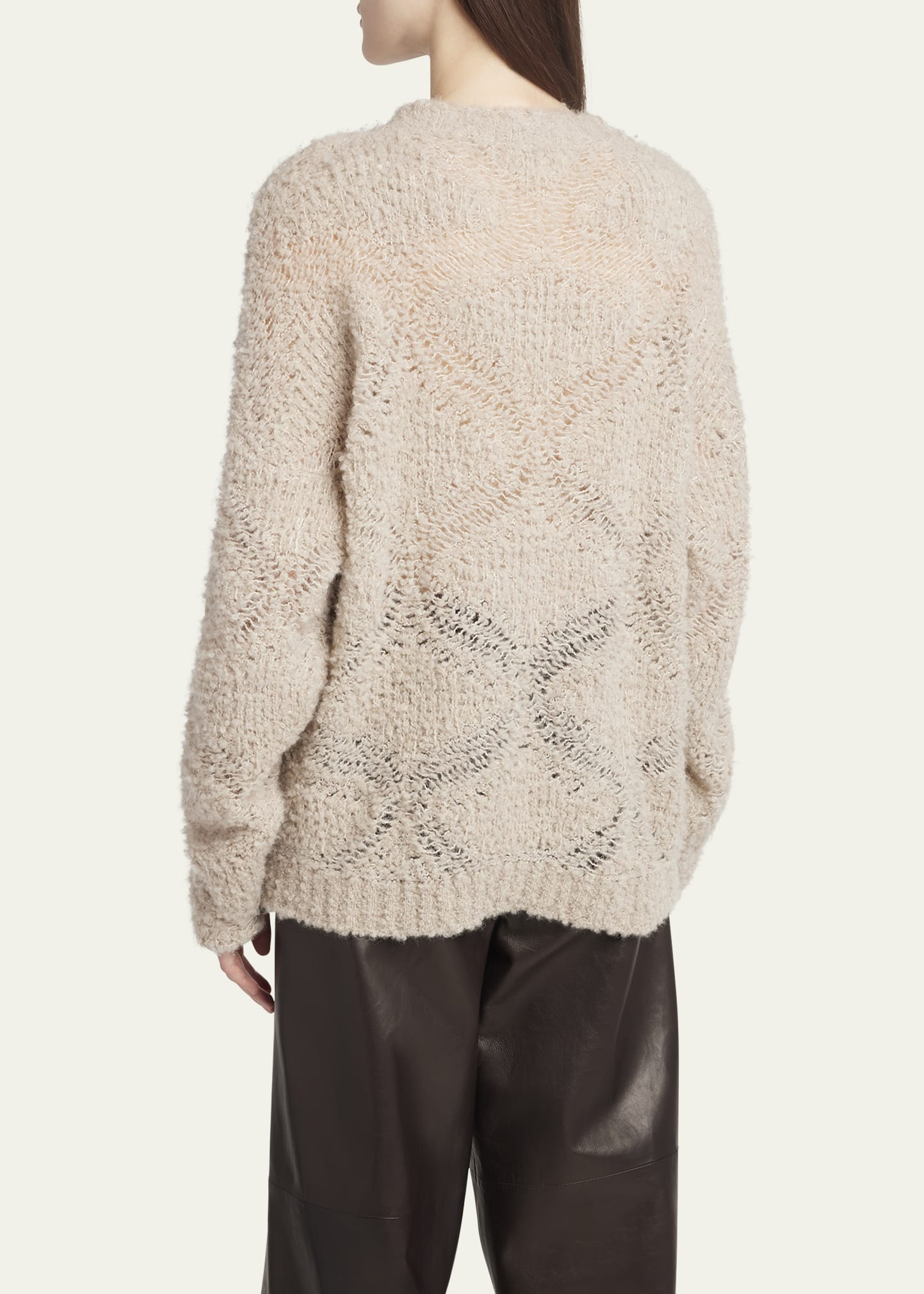 V-Neck Wool Cashmere Open-Knit Sweater - 3