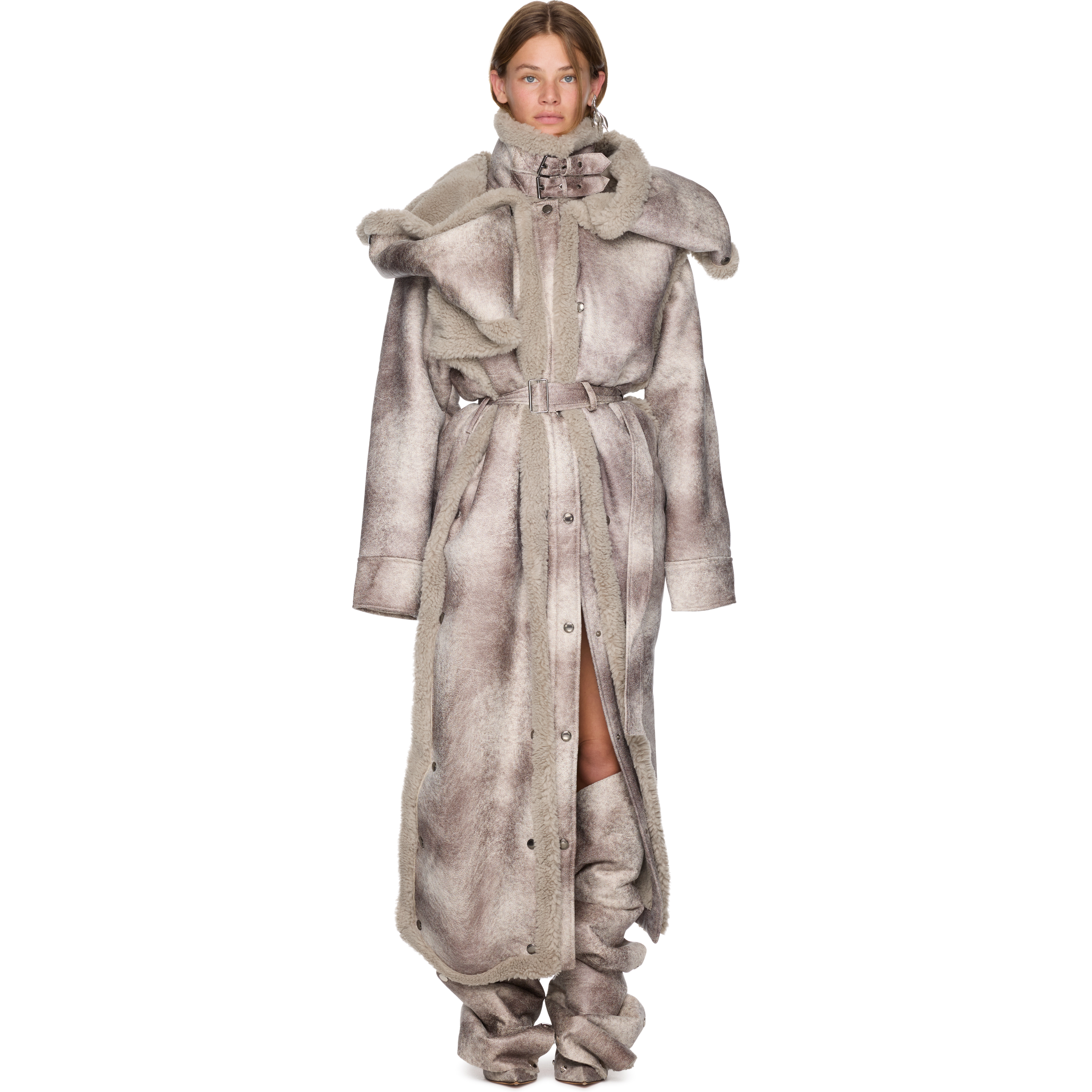 Snap Off Panel Hood Aviator Coat - 1