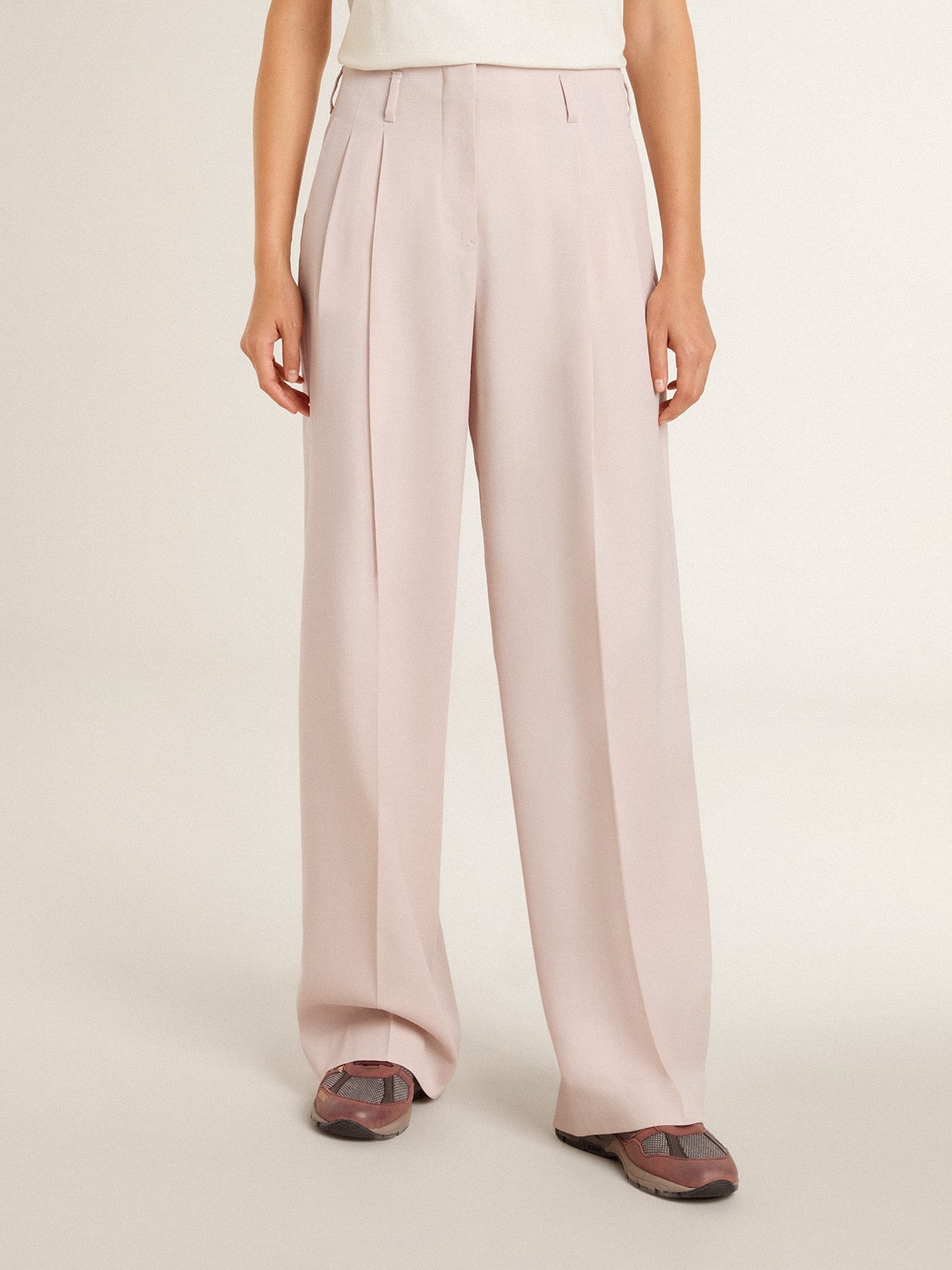 Women's pants in pink tailored wool fabric - 2