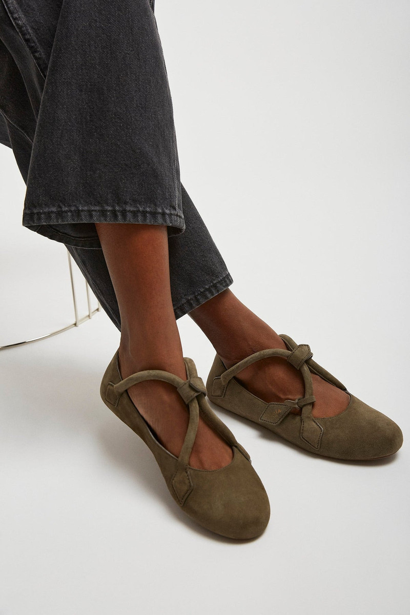 Alaïa Teckel brown grey suede ballet flats outlook
