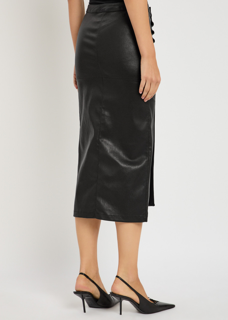 Rabanne Ruched Leather Midi Skirt - 3