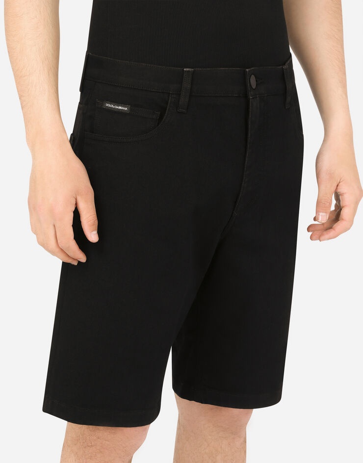 Black stretch denim shorts - 4