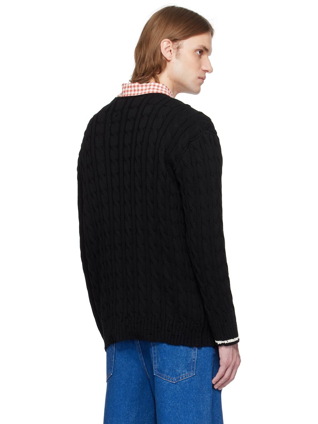 Black Dishevelled Cable Sweater - 3