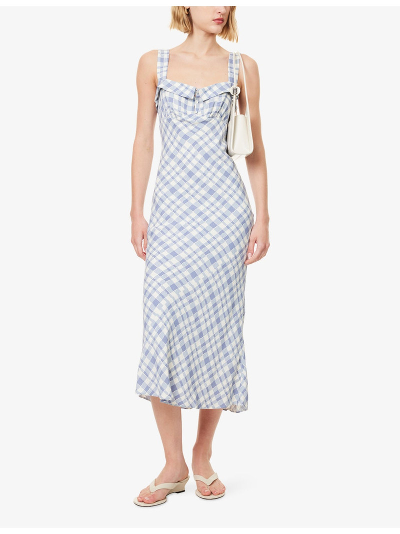 Reformation Tancy Checked Crepe Midi Dress outlook