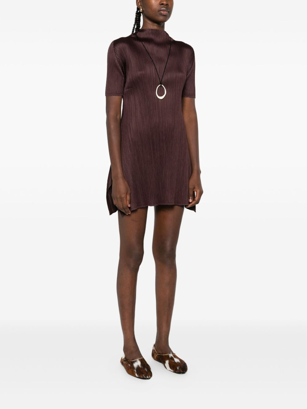 pleated high-neck mini dress - 3