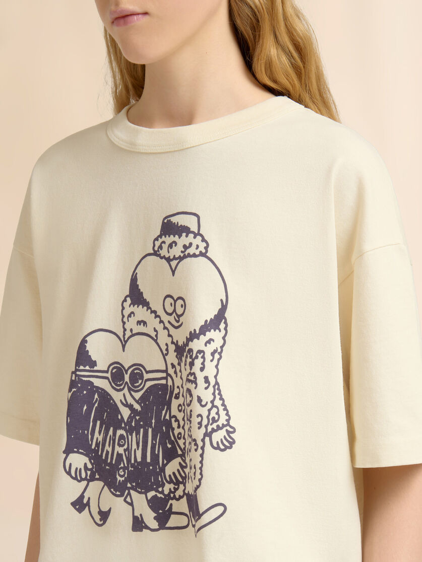 MARNI + MADHAPPY CREAM COTTON T-SHIRT WITH HEART GUYS PRINT - 5