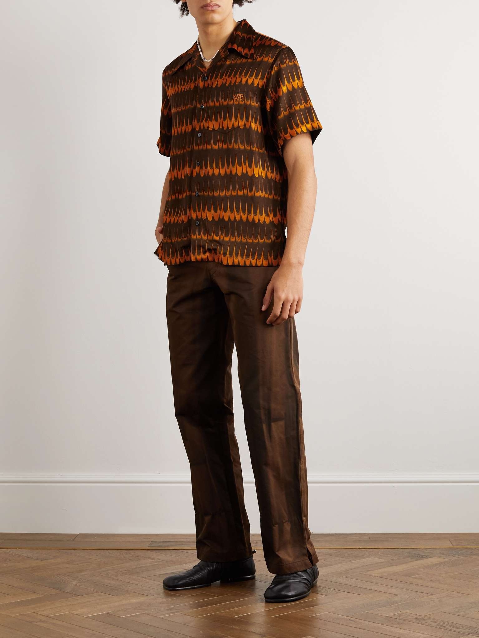 Camp-Collar Logo-Embroidered Printed Satin Shirt - 2