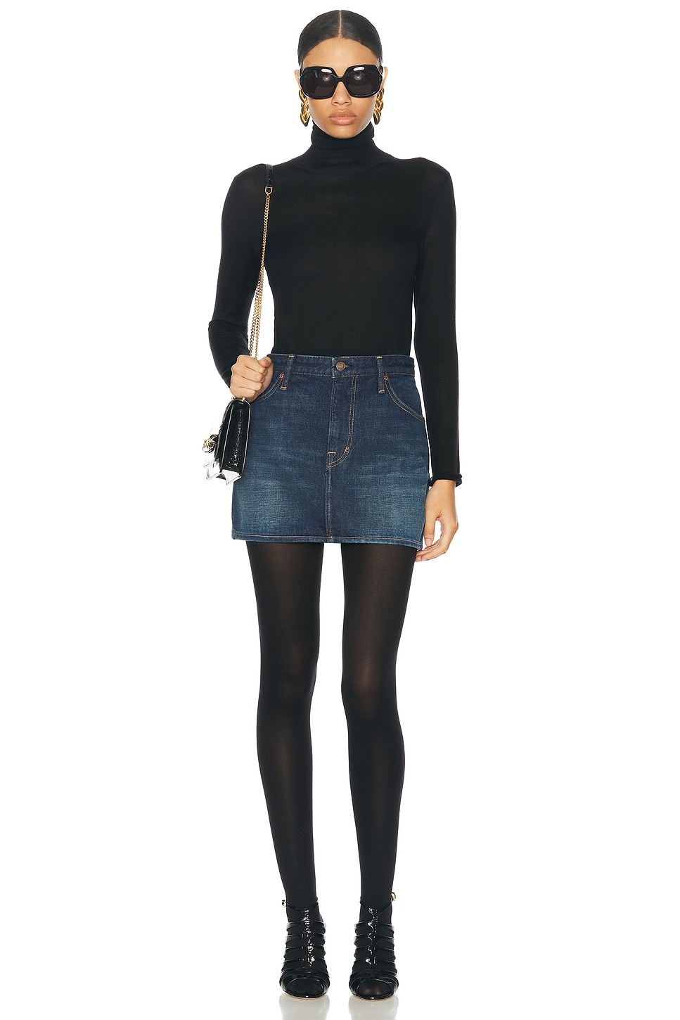 Stone Washed Denim Mini Skirt - 5