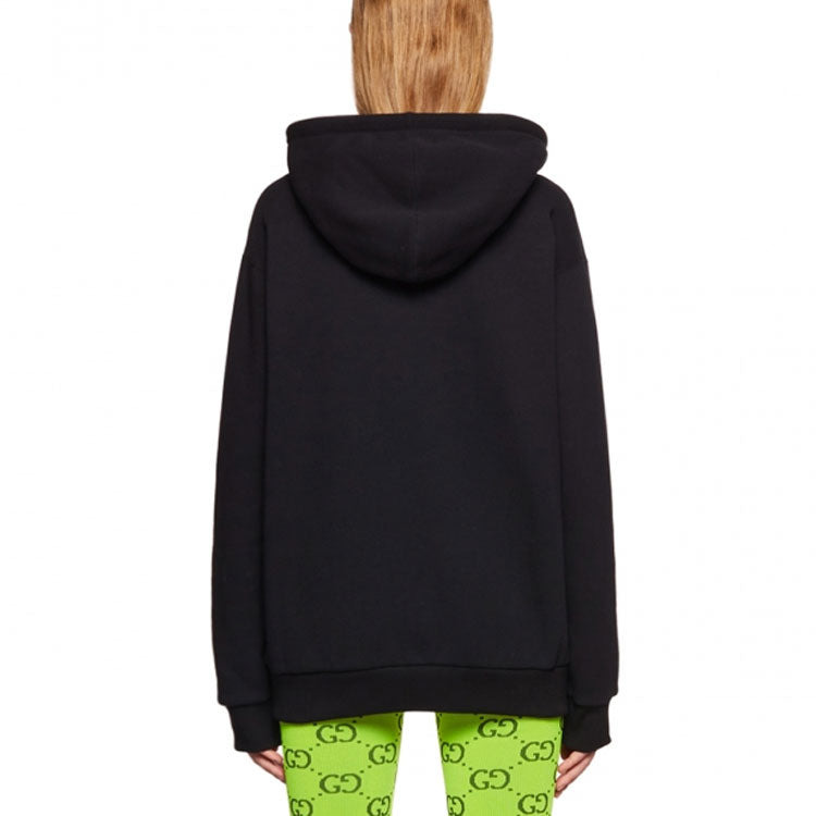 (WMNS) Gucci Logo Love Parade Cotton Hoodie 'Black' 615061-XJEQO-1082 - 4