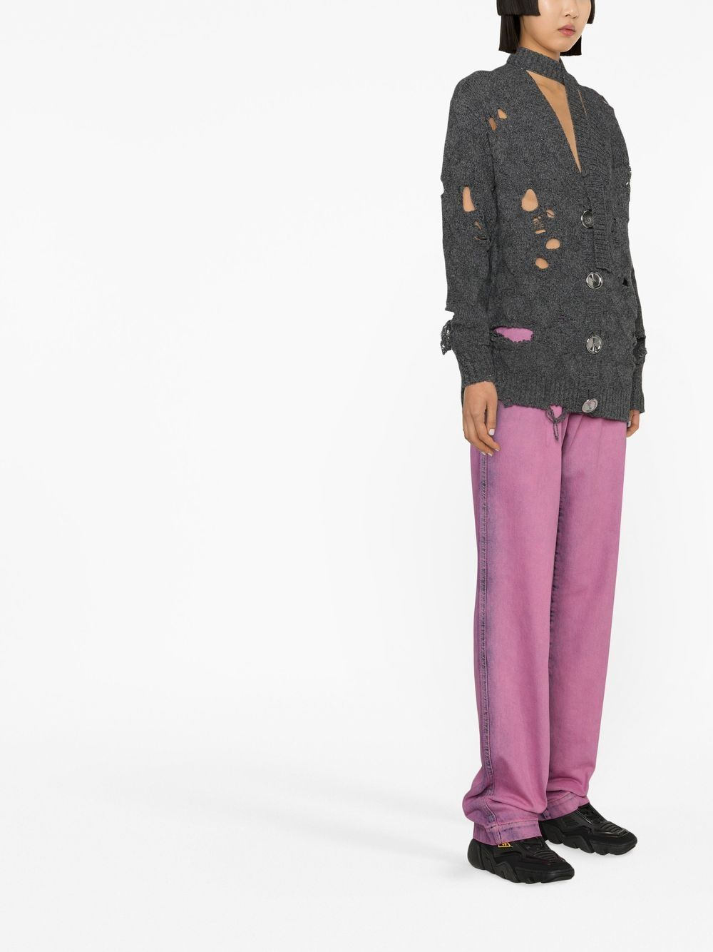 oversized distressed wool cardigan - 4