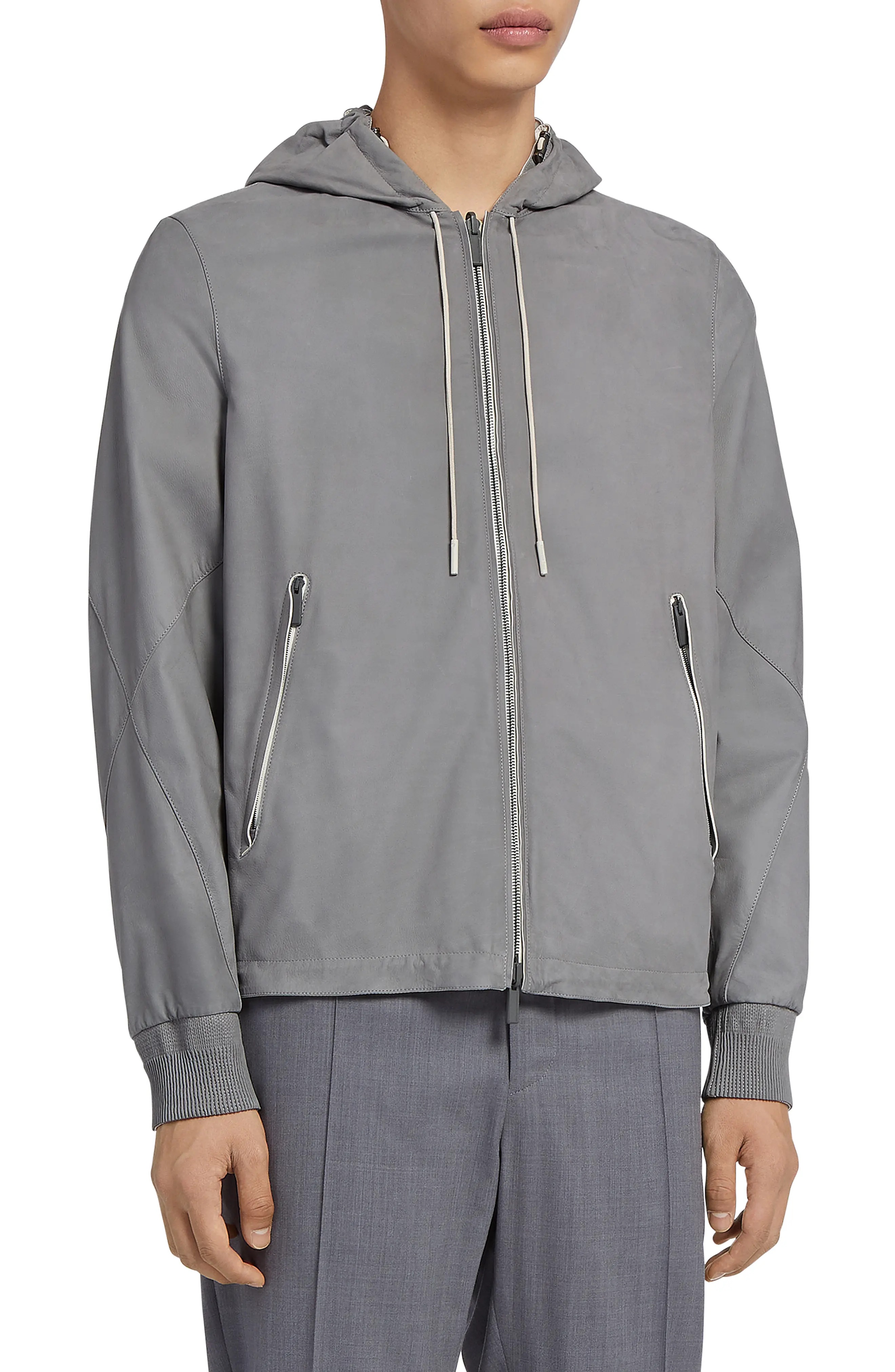 Reversible Calfskin Nappa & Technical Zip Hooded Jacket - 1