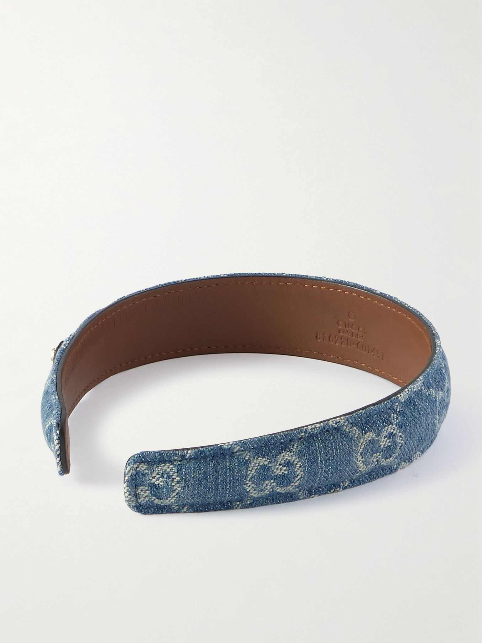 Horsebit-detailed denim-jacquard headband Blue - 3