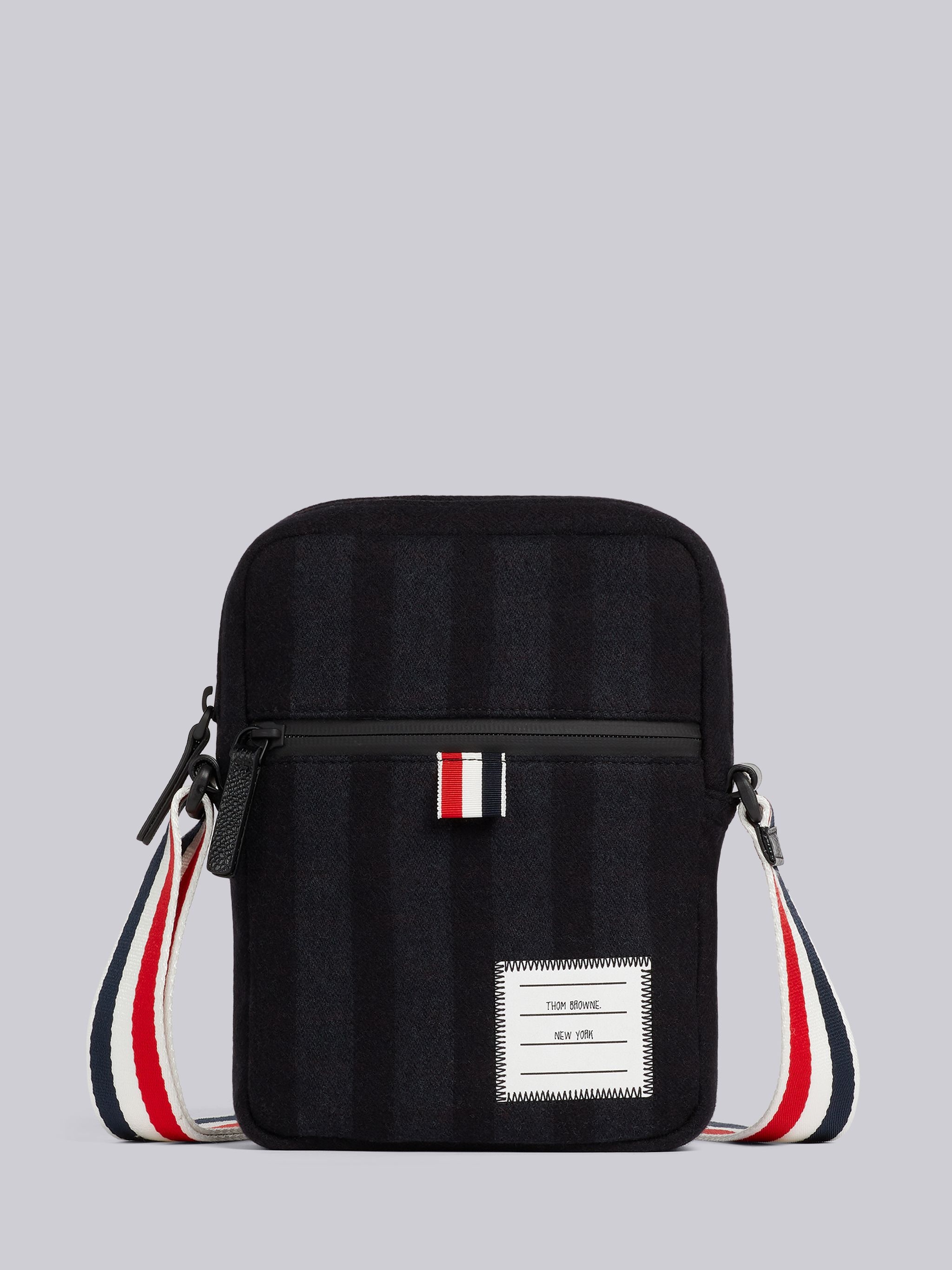 Black Double Face Melton 4-Bar Stripe Strap Camera Bag - 1