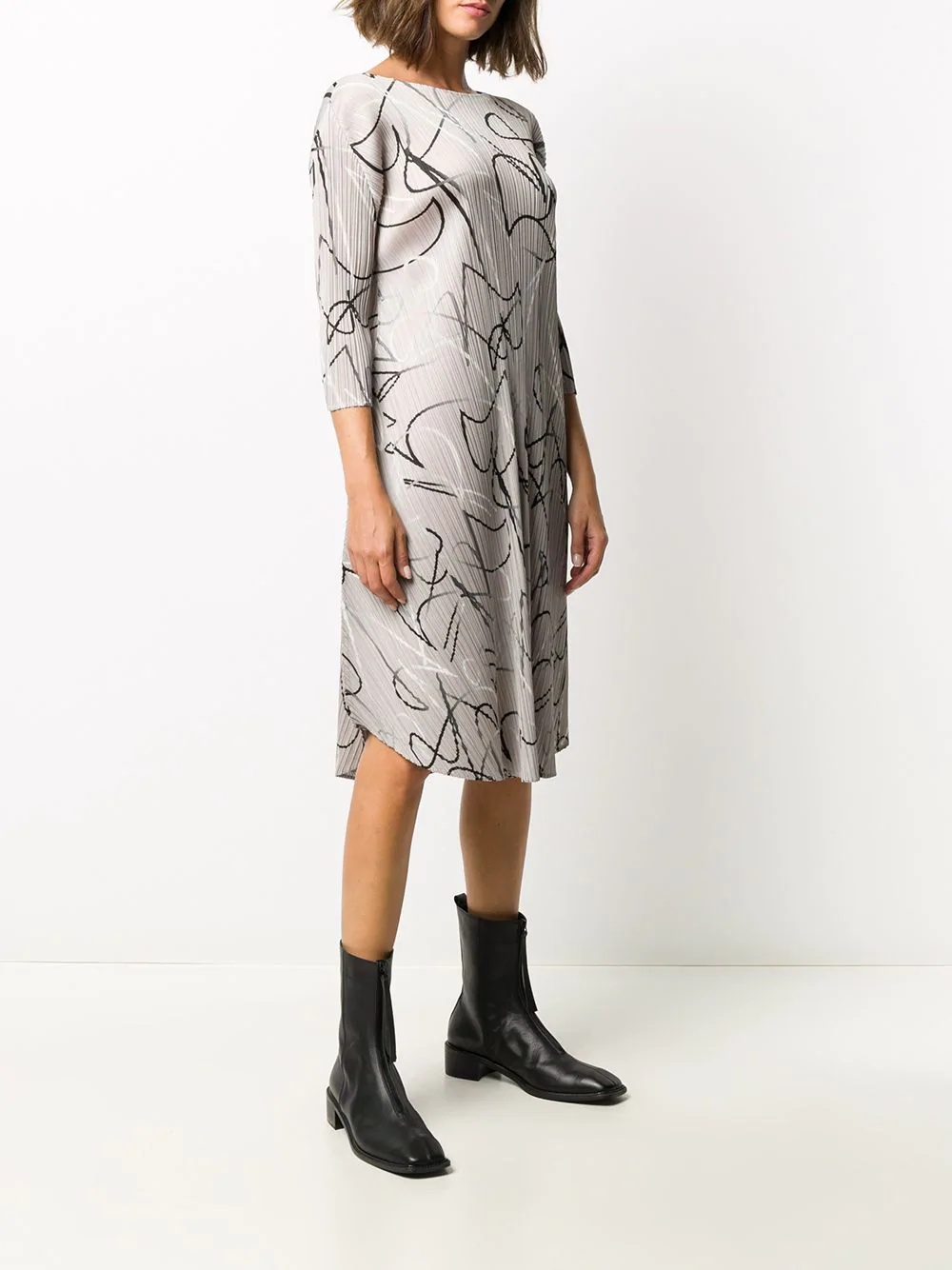 pleated abstract print dress - 3