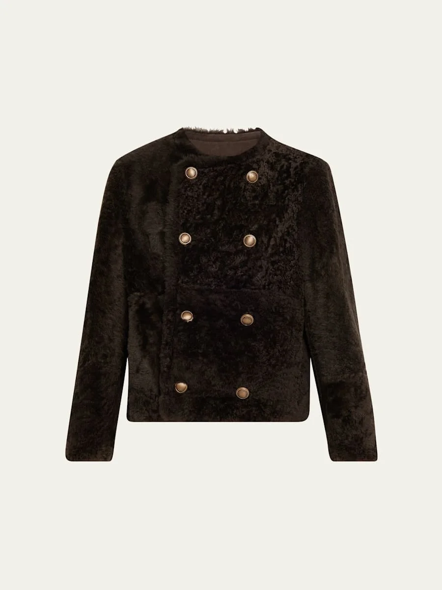 Reversible Sheep Shearling Double-Breasted Jacket - 1