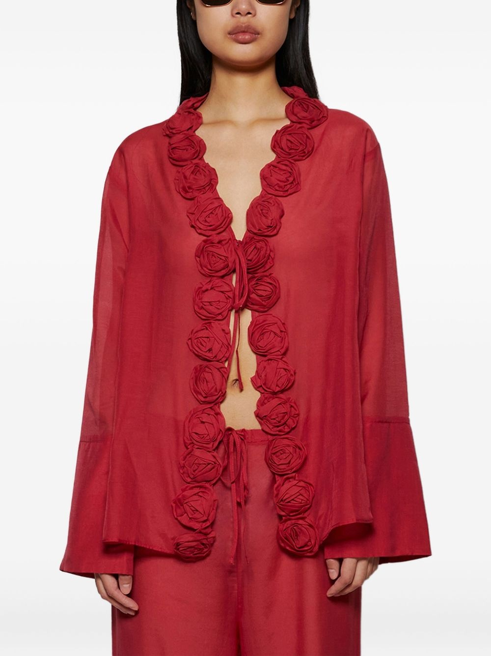 rose-embellished sheer blouse - 3
