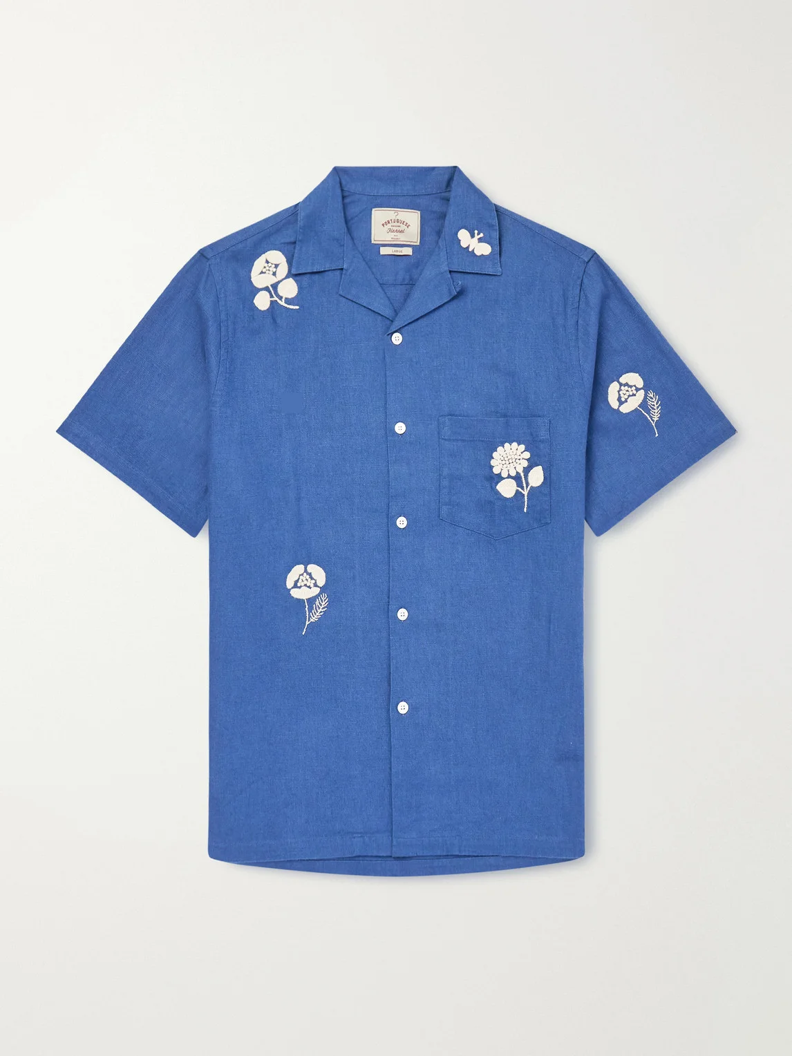Convertible-Collar Embroidered Ramie Shirt - 1