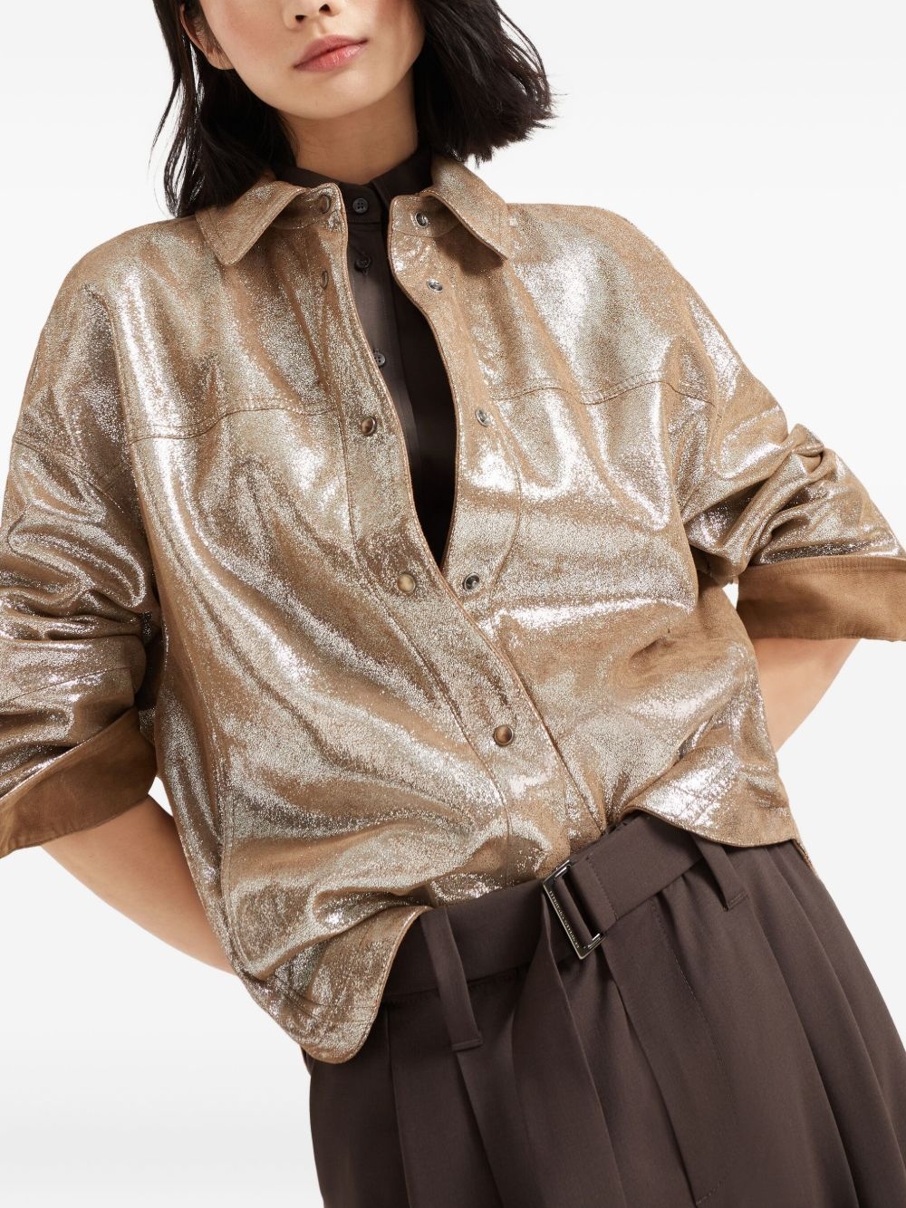 lamé shirt jacket - 6